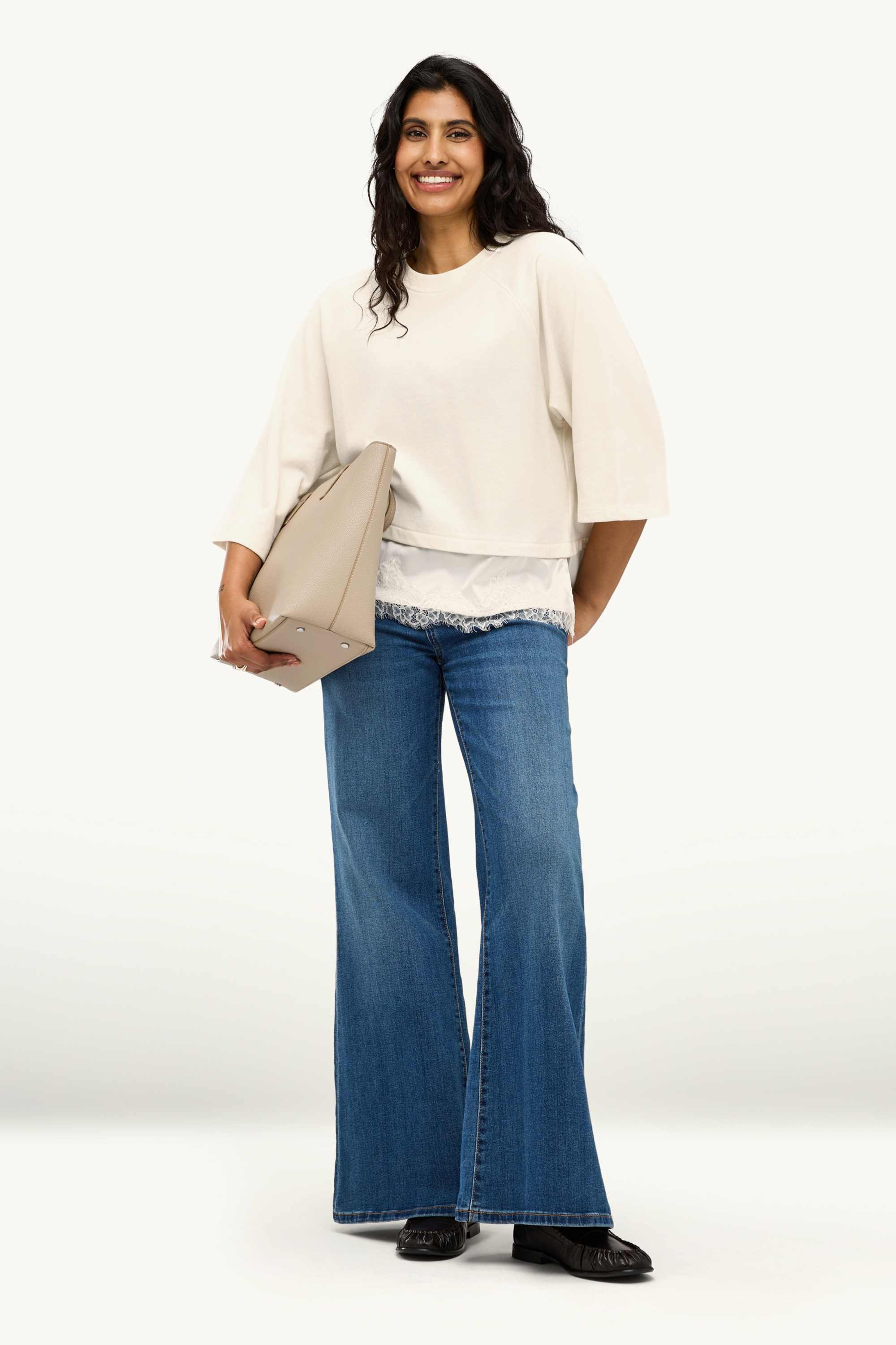 Sweatshirt - 2-in-1 look creme