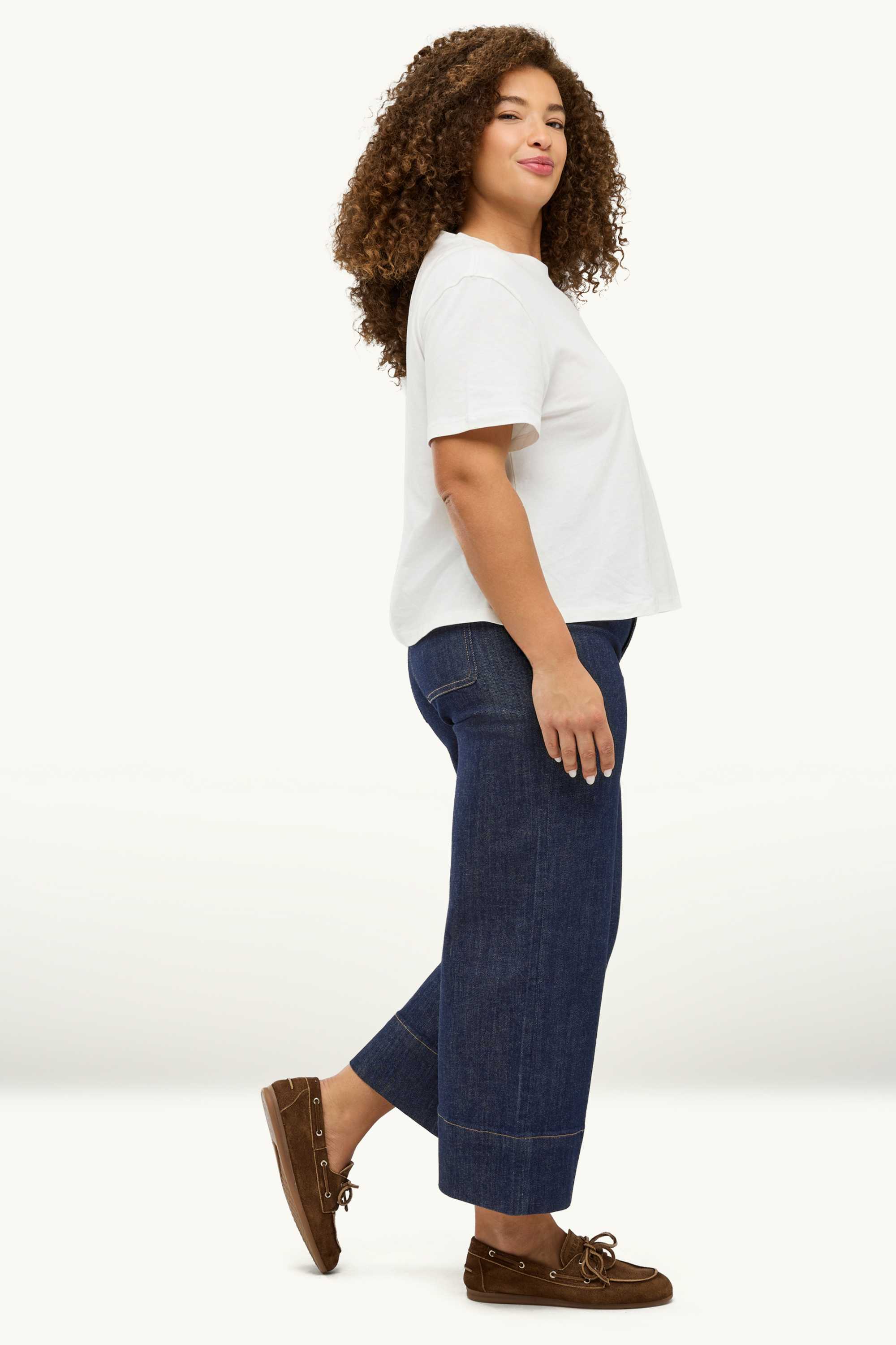 Cropped wide leg jeans - high waist denim-dark blue