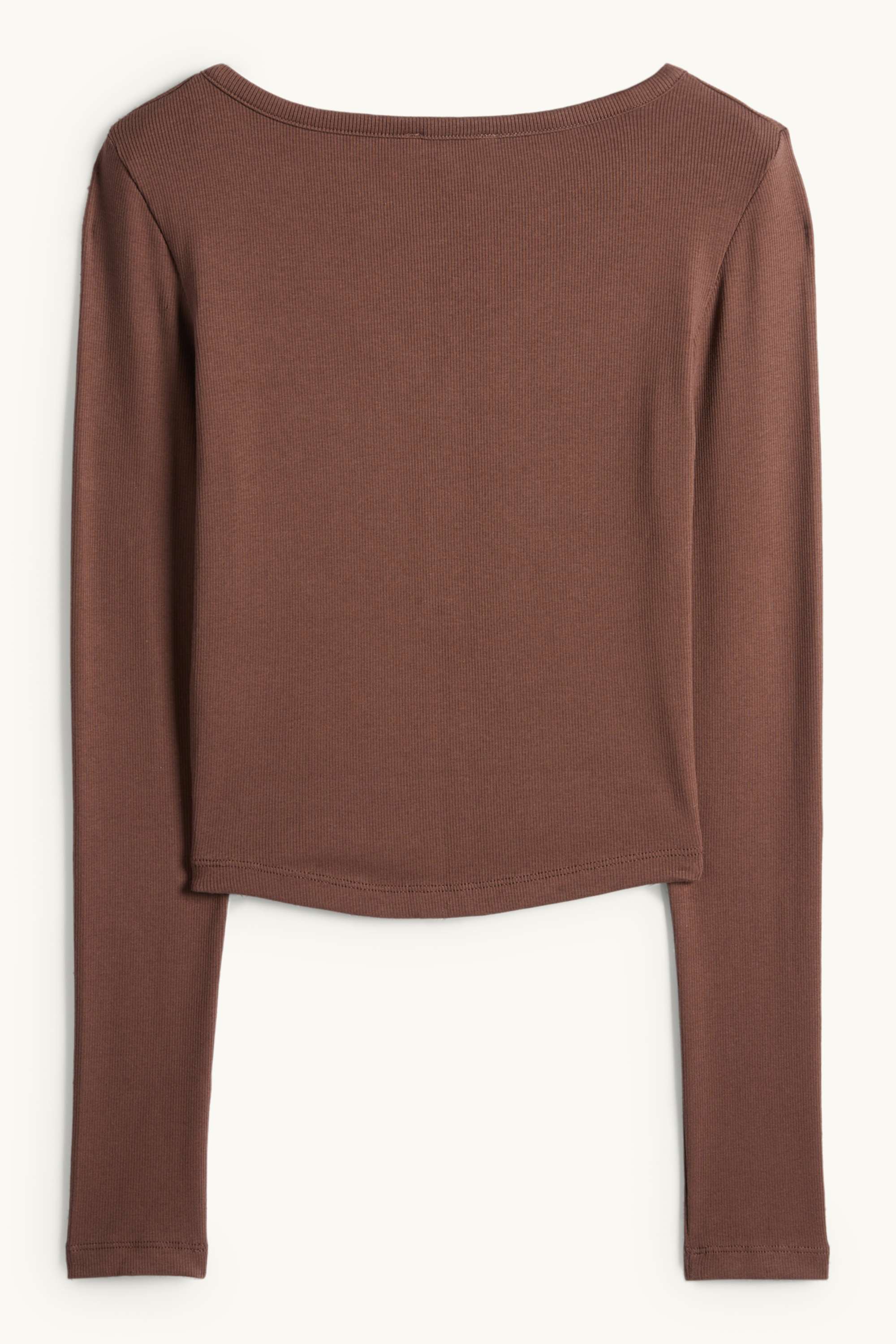 Cropped Henley T-shirt - slim fit - ribbed dark brown