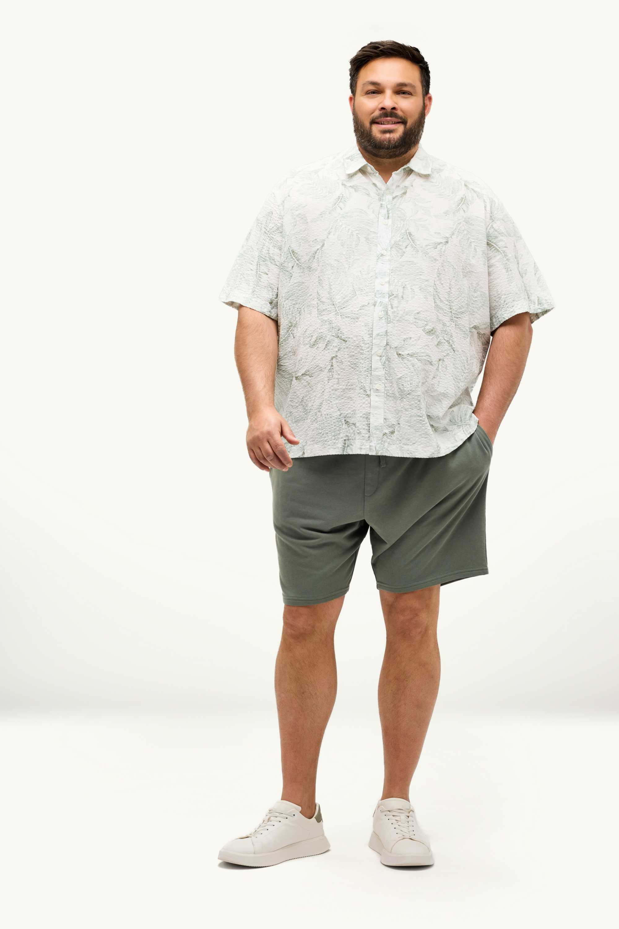 Shirt - regular fit - textured - patterned green / cremewhite
