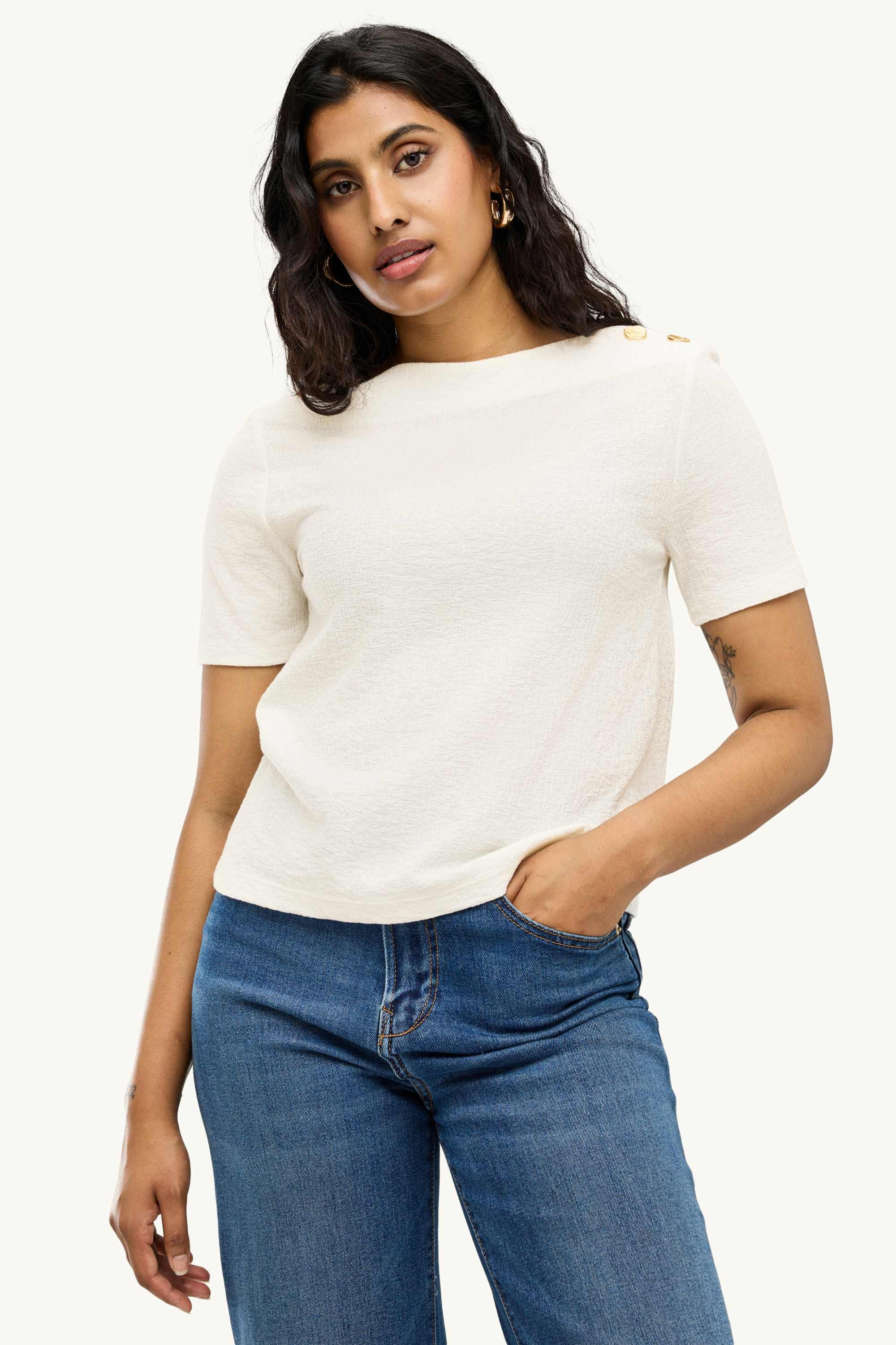 T-shirt - regular fit - smocked white