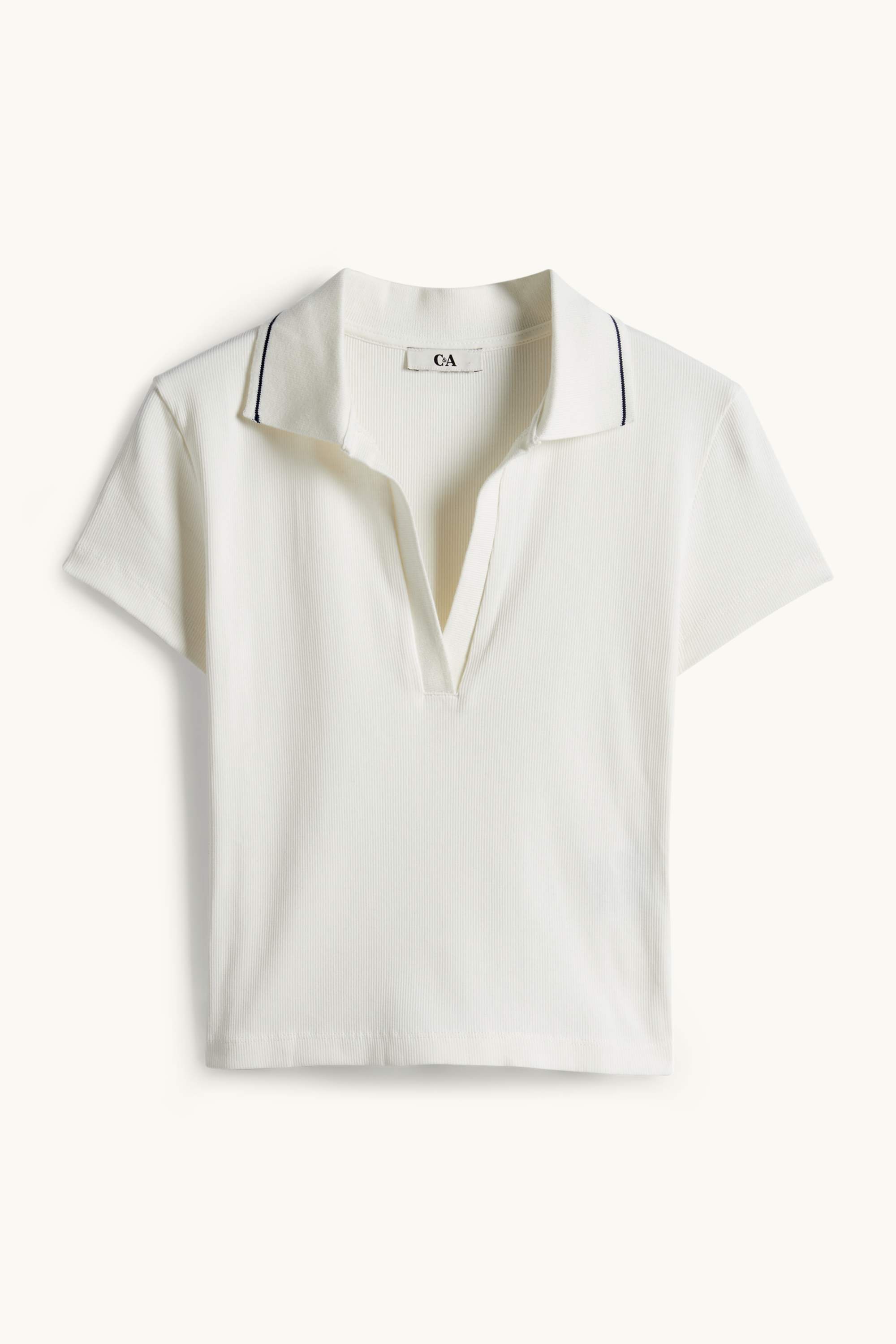 Cropped polo shirt - slim fit - ribbed cremewhite