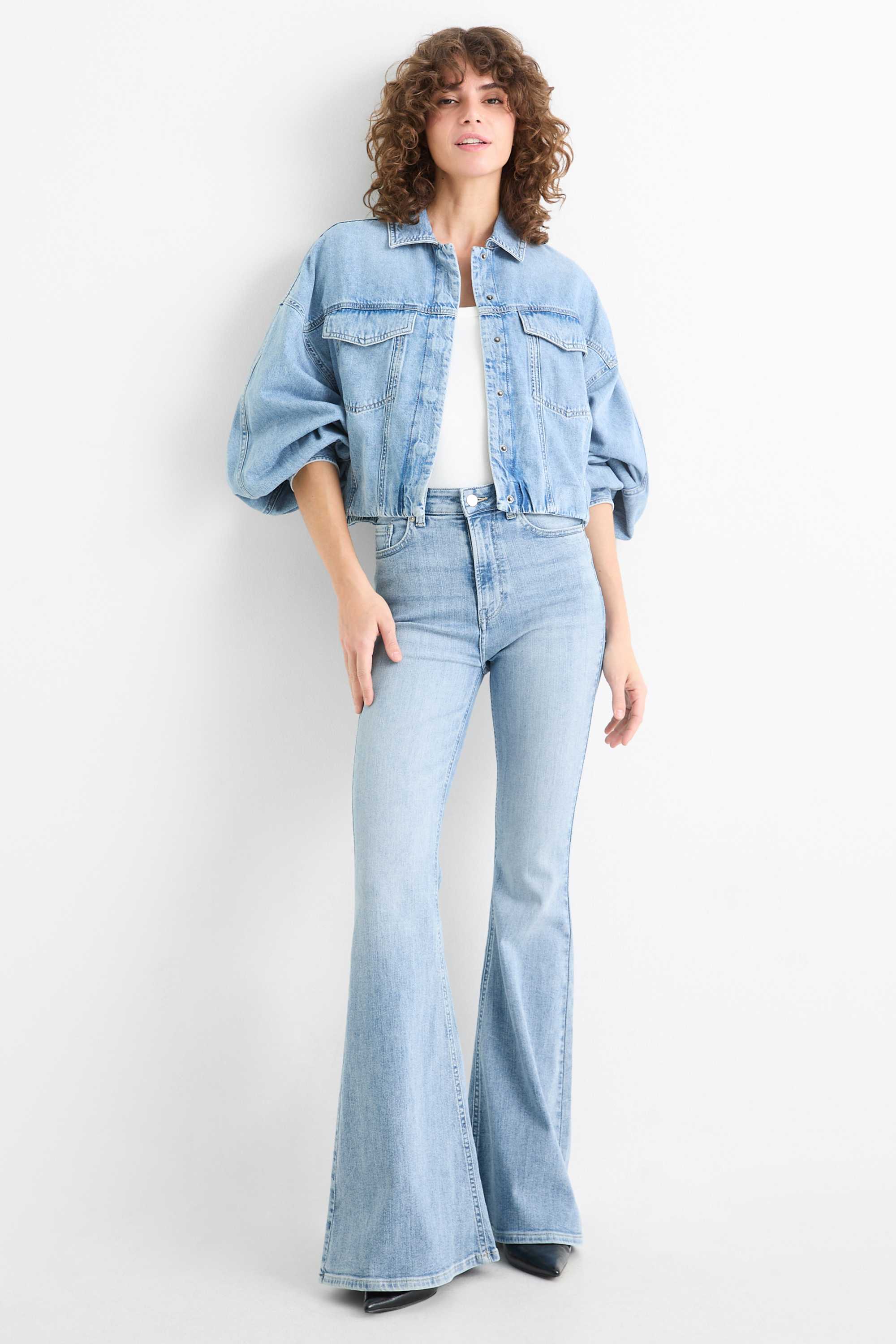 Flared jeans - high waist denim-light blue