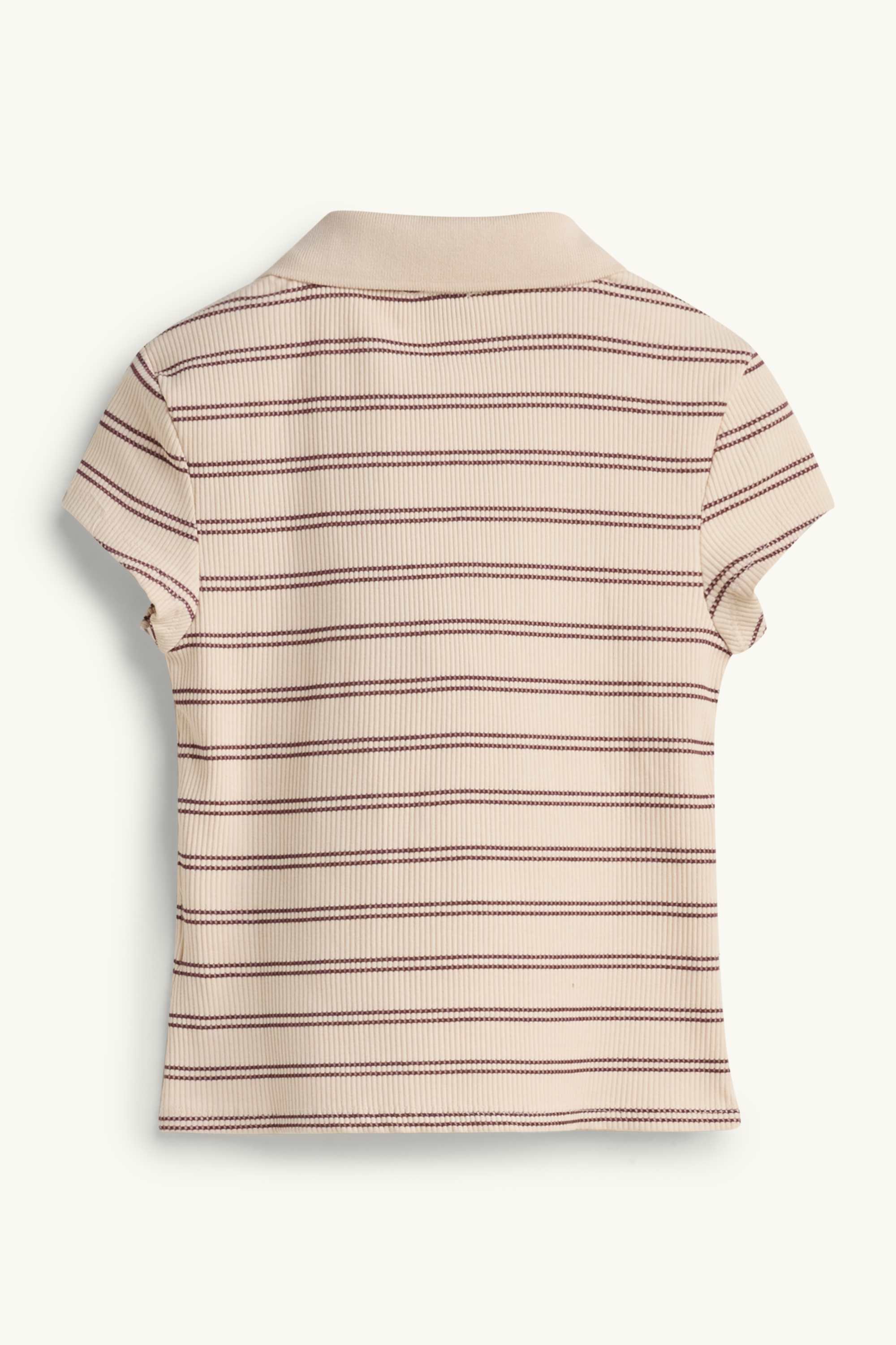 Knitted polo shirt - slim fit - ribbed - striped beige / bordeaux