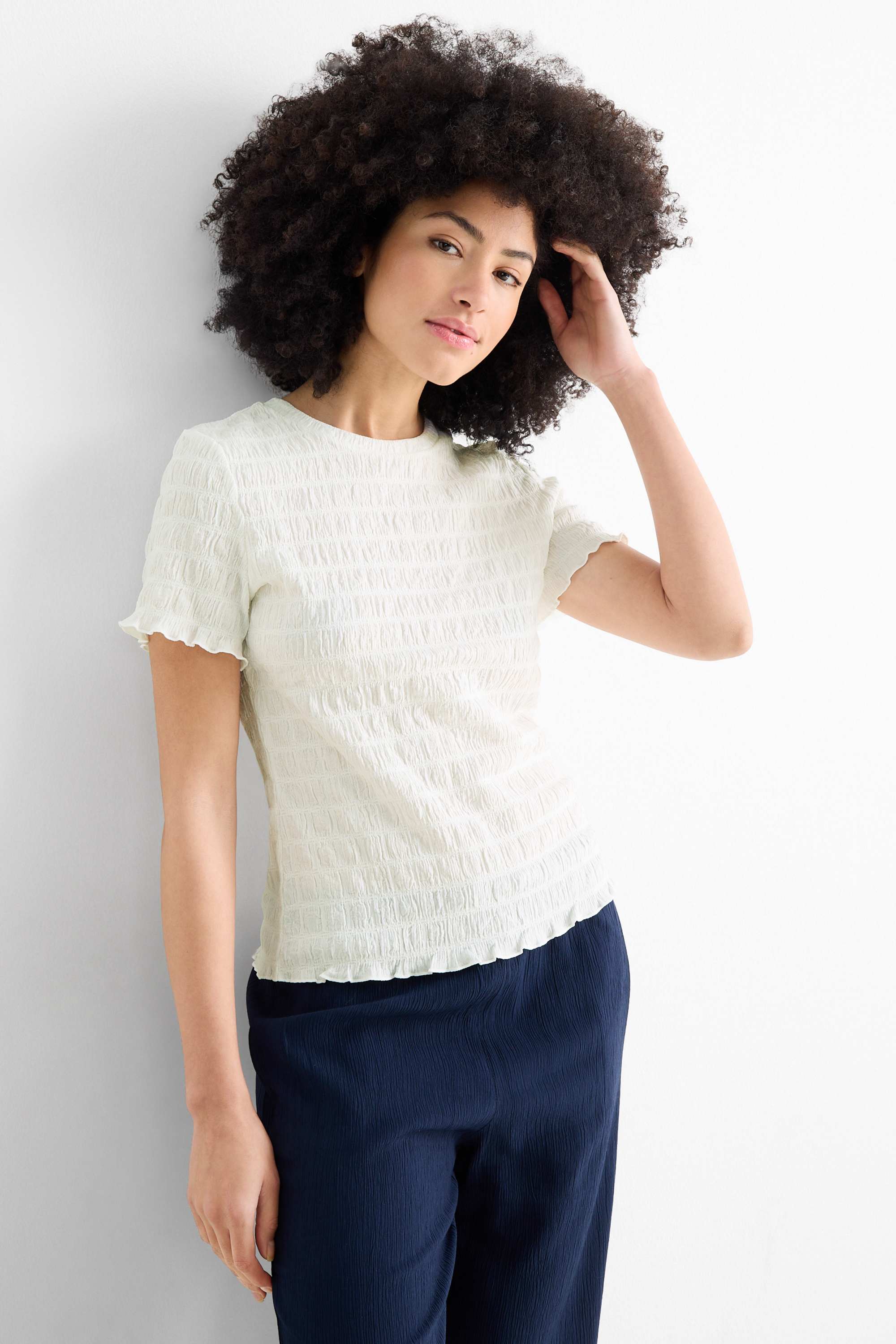 T-shirt - regular fit - smocked cremewhite