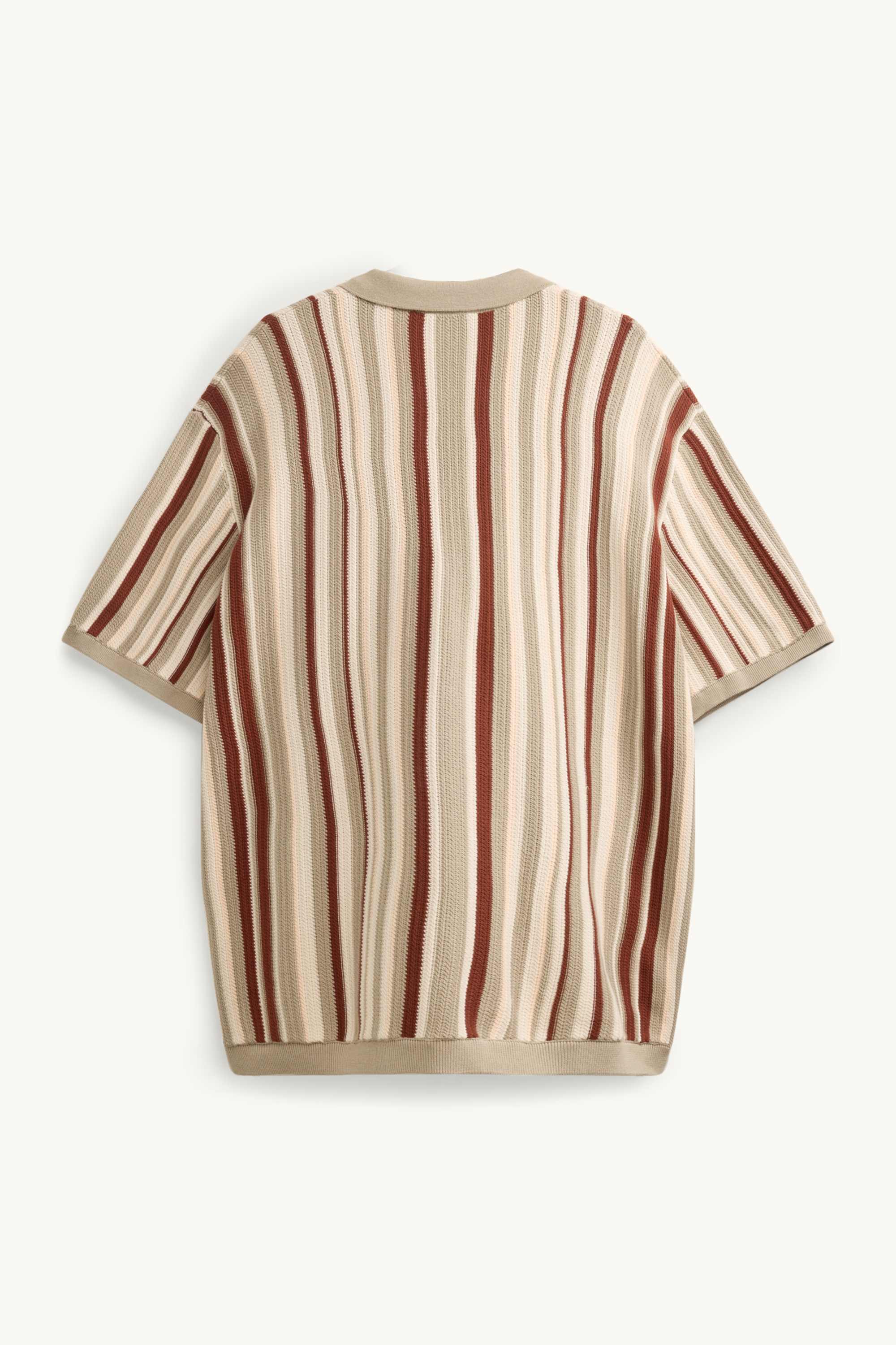 Knitted shirt - regular fit - lapel collar - striped brown