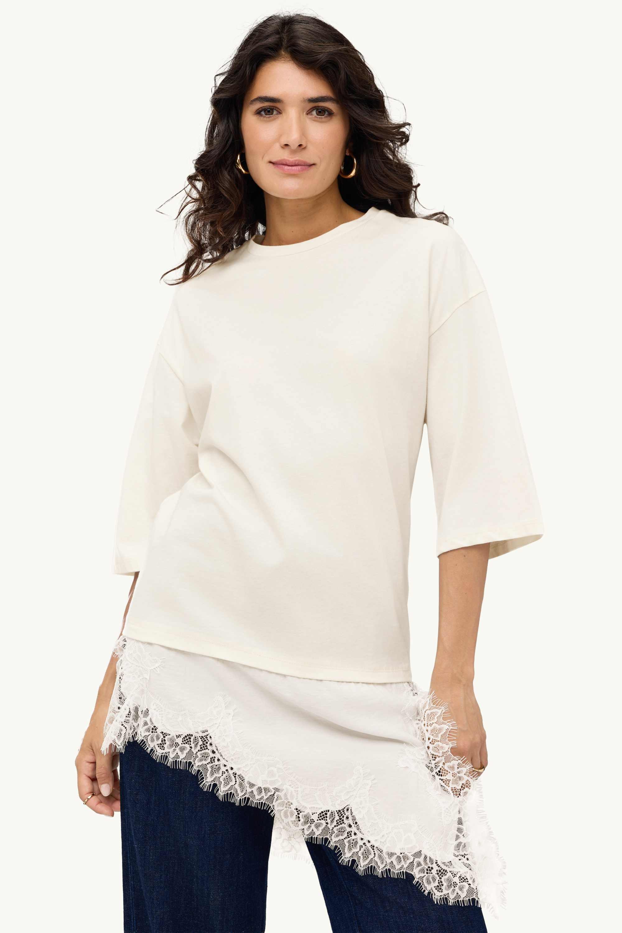 T-shirt - regular fit - 2-in-1 look cremewhite
