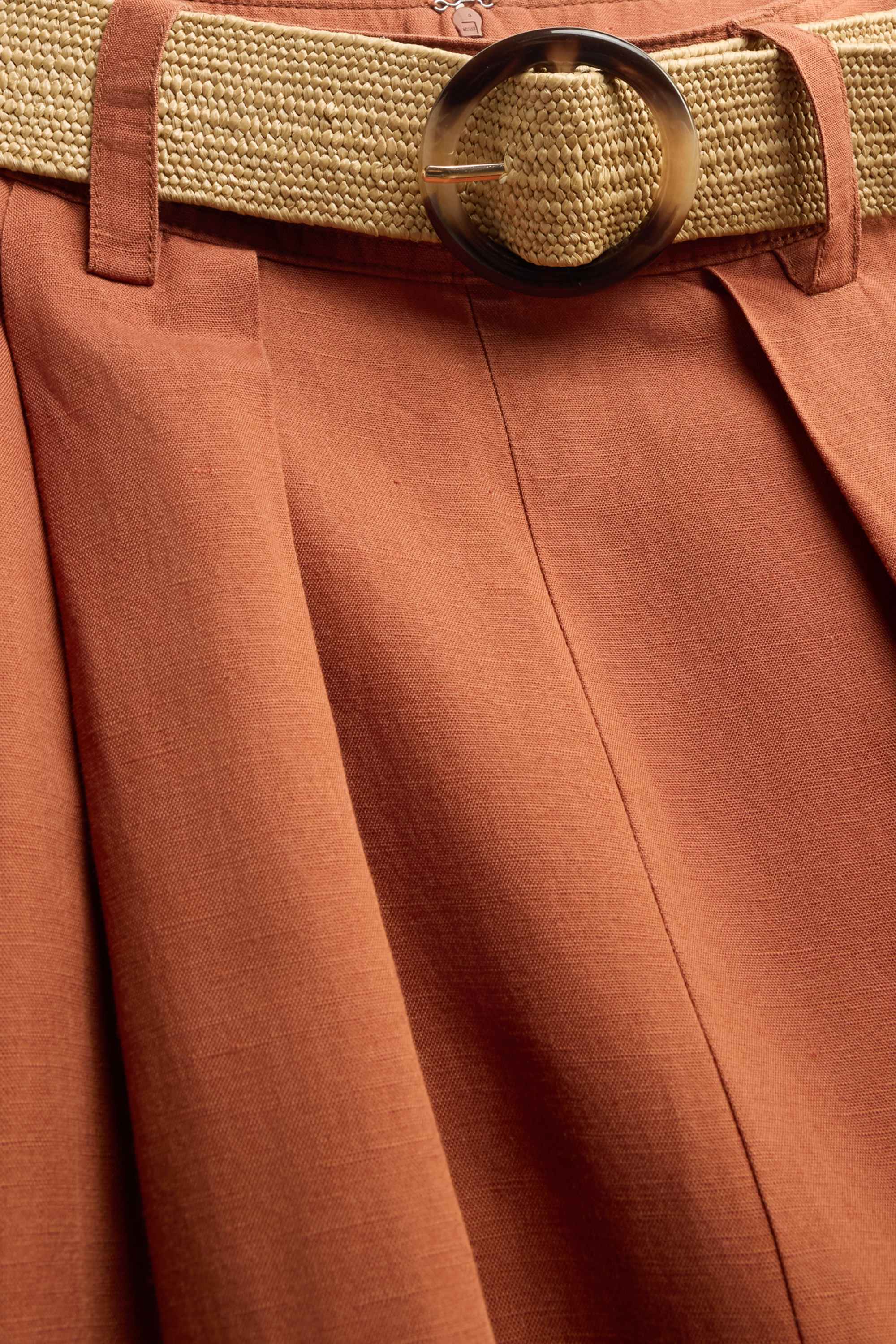 Skirt with belt - linen blend orange