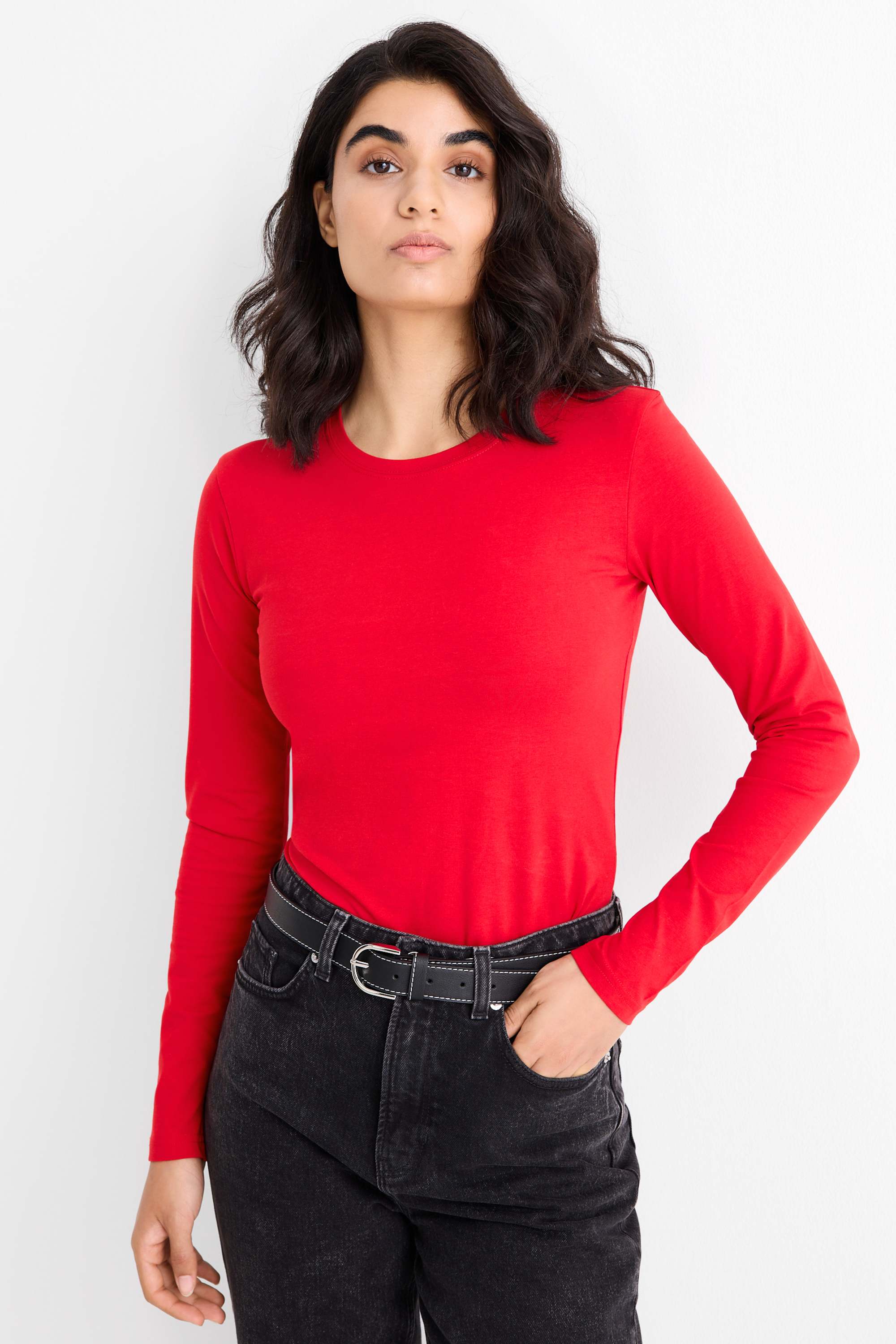 Long sleeve top - slim fit red