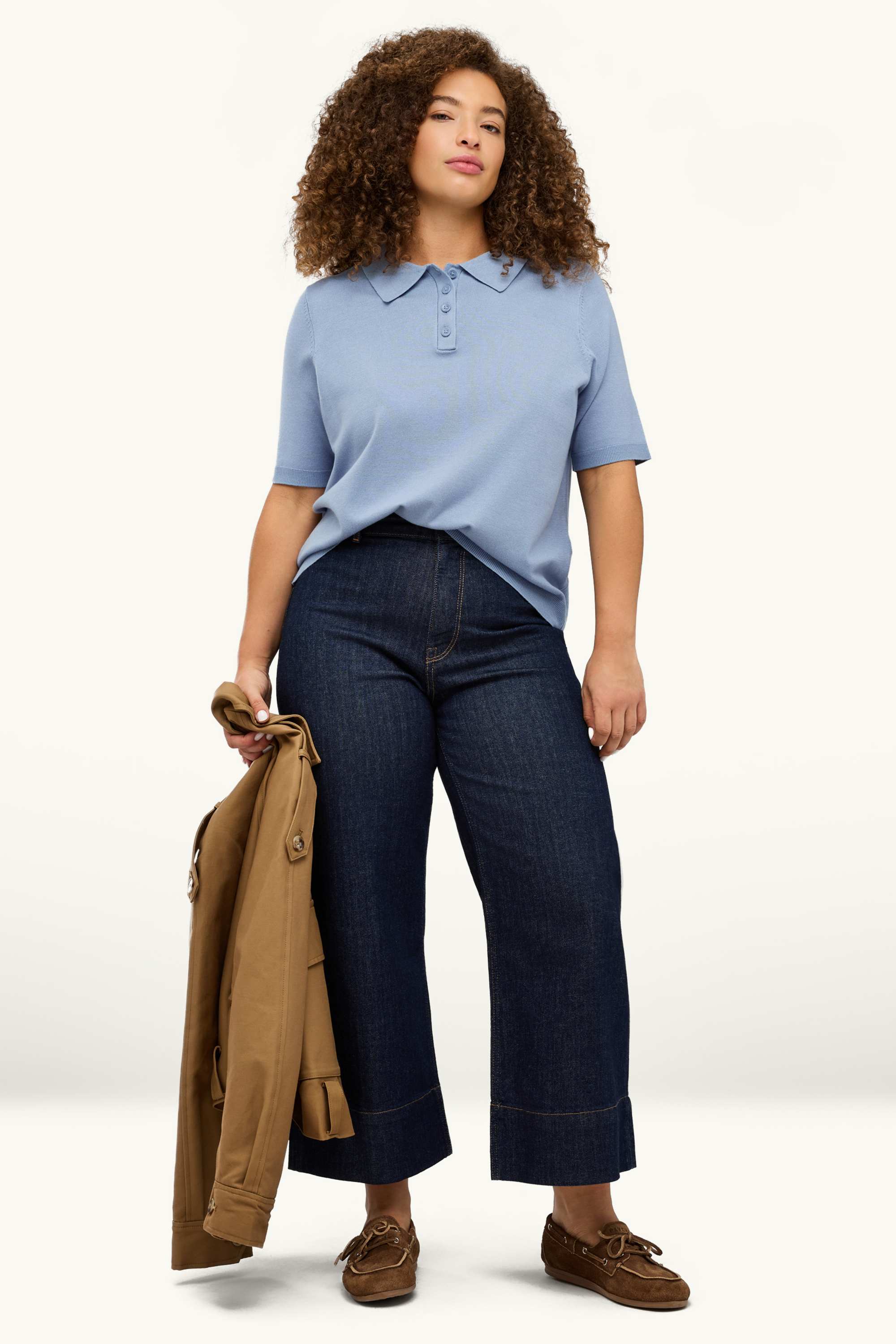 Knitted polo shirt - regular fit light blue