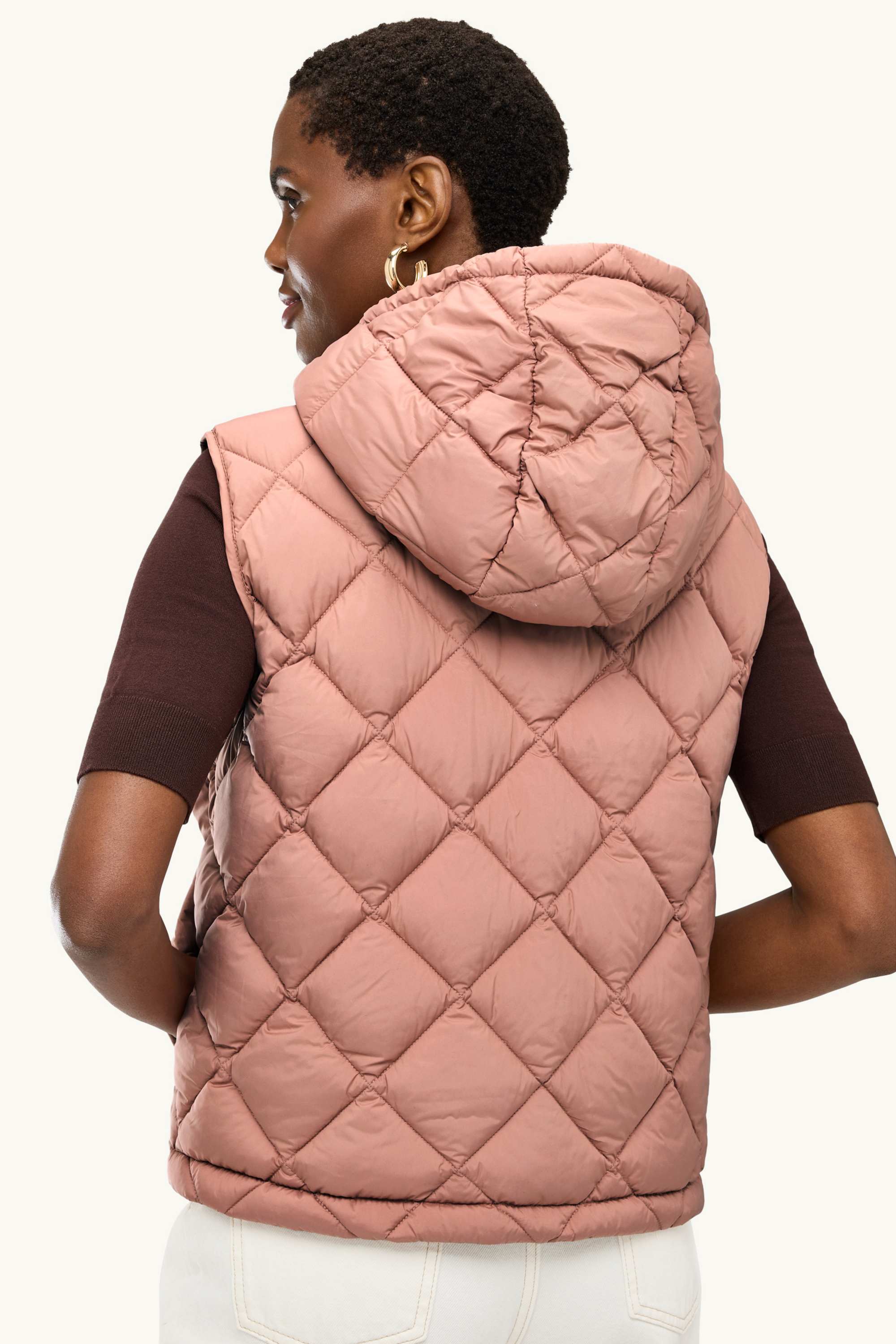 Quilted gilet with hood - water-repellent dark rose