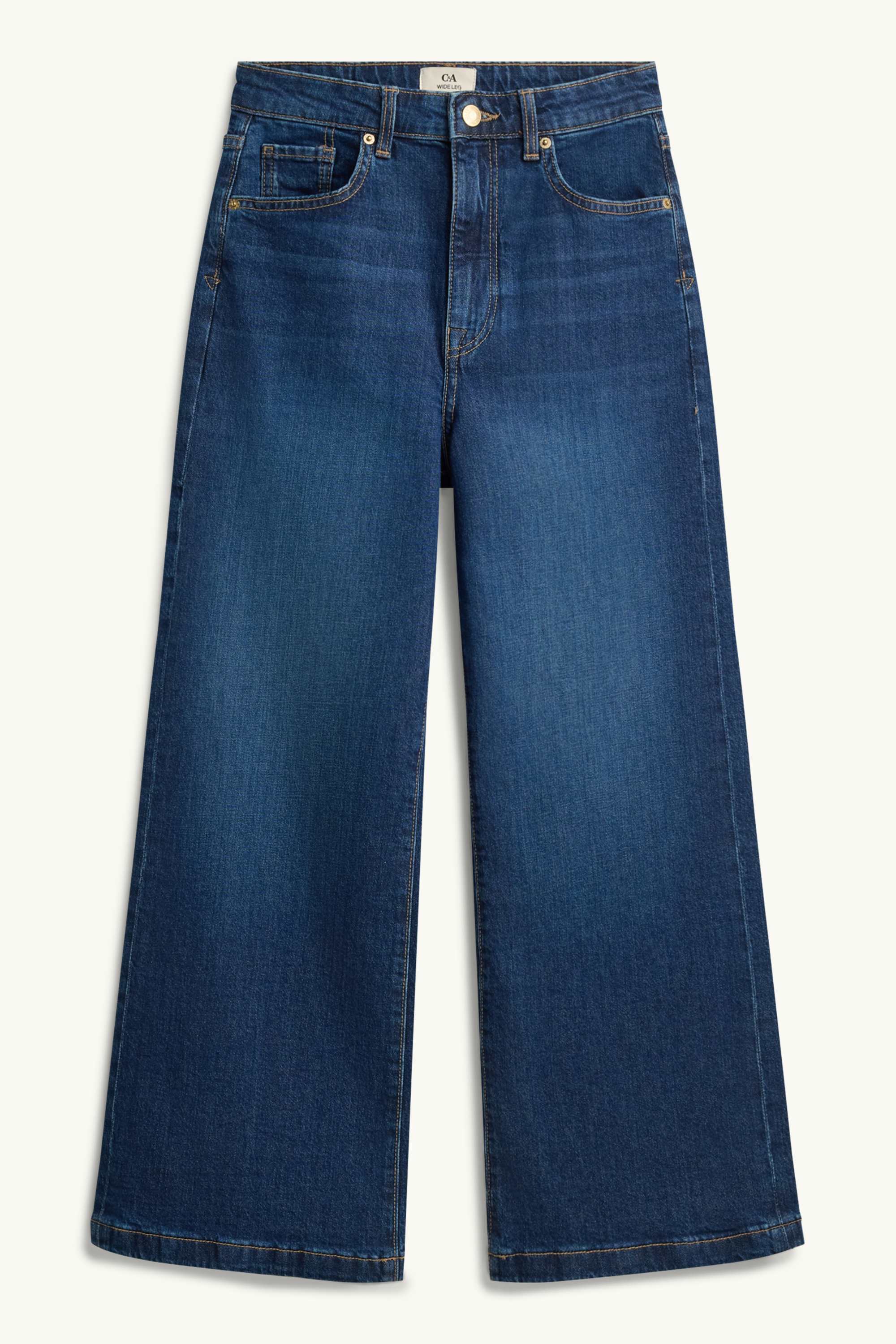 Cropped wide leg jeans - high waist blue denim (2)