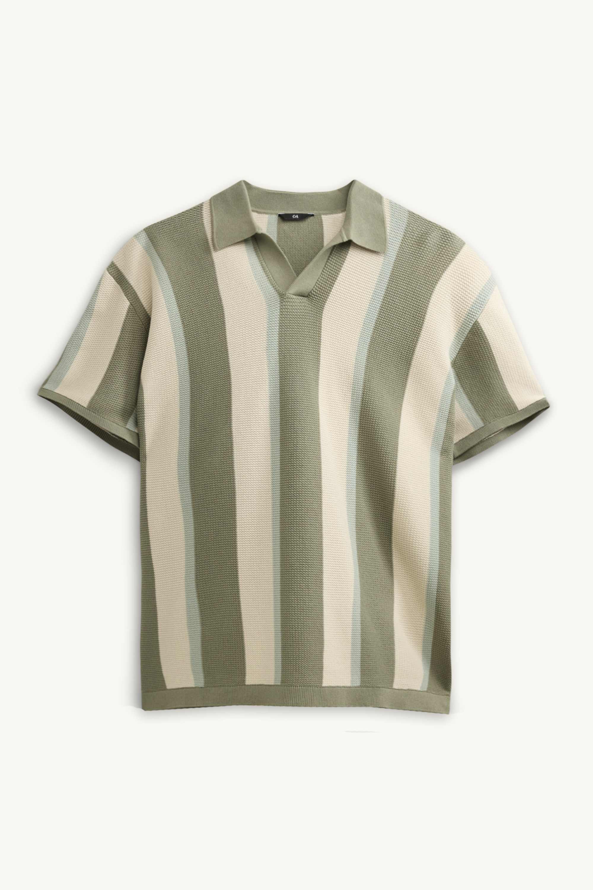 Knitted polo shirt - regular fit - striped - textured green