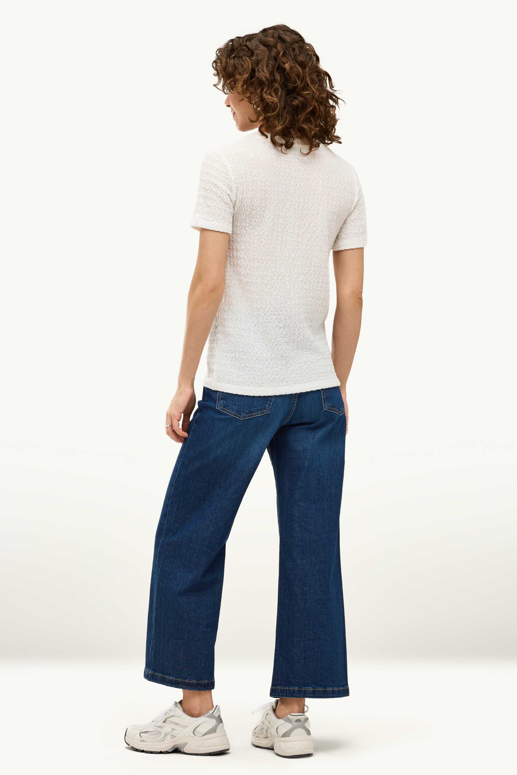 Cropped wide leg jeans - high waist blue denim (2)