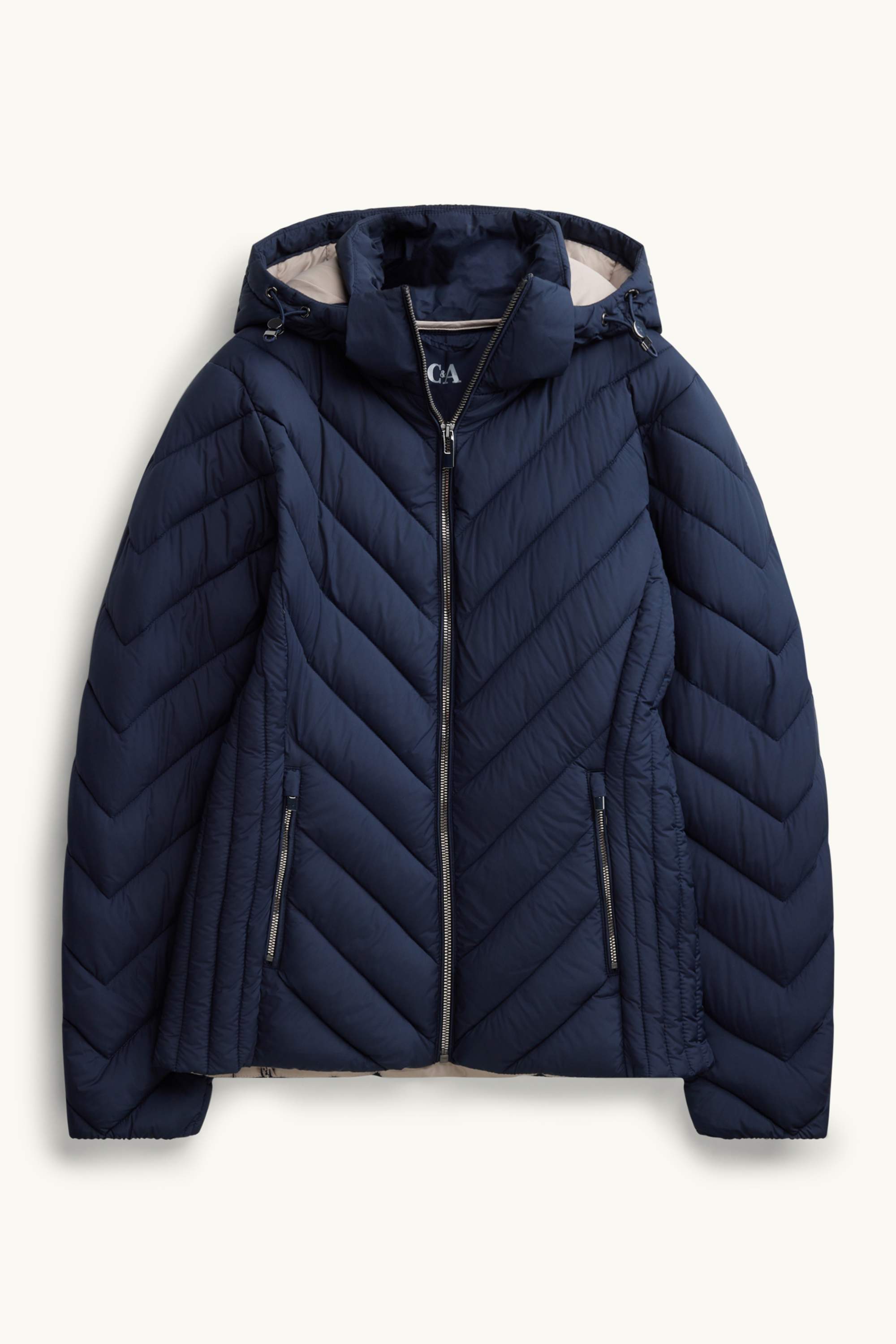 Quilted jacket with hood - lined dark blue