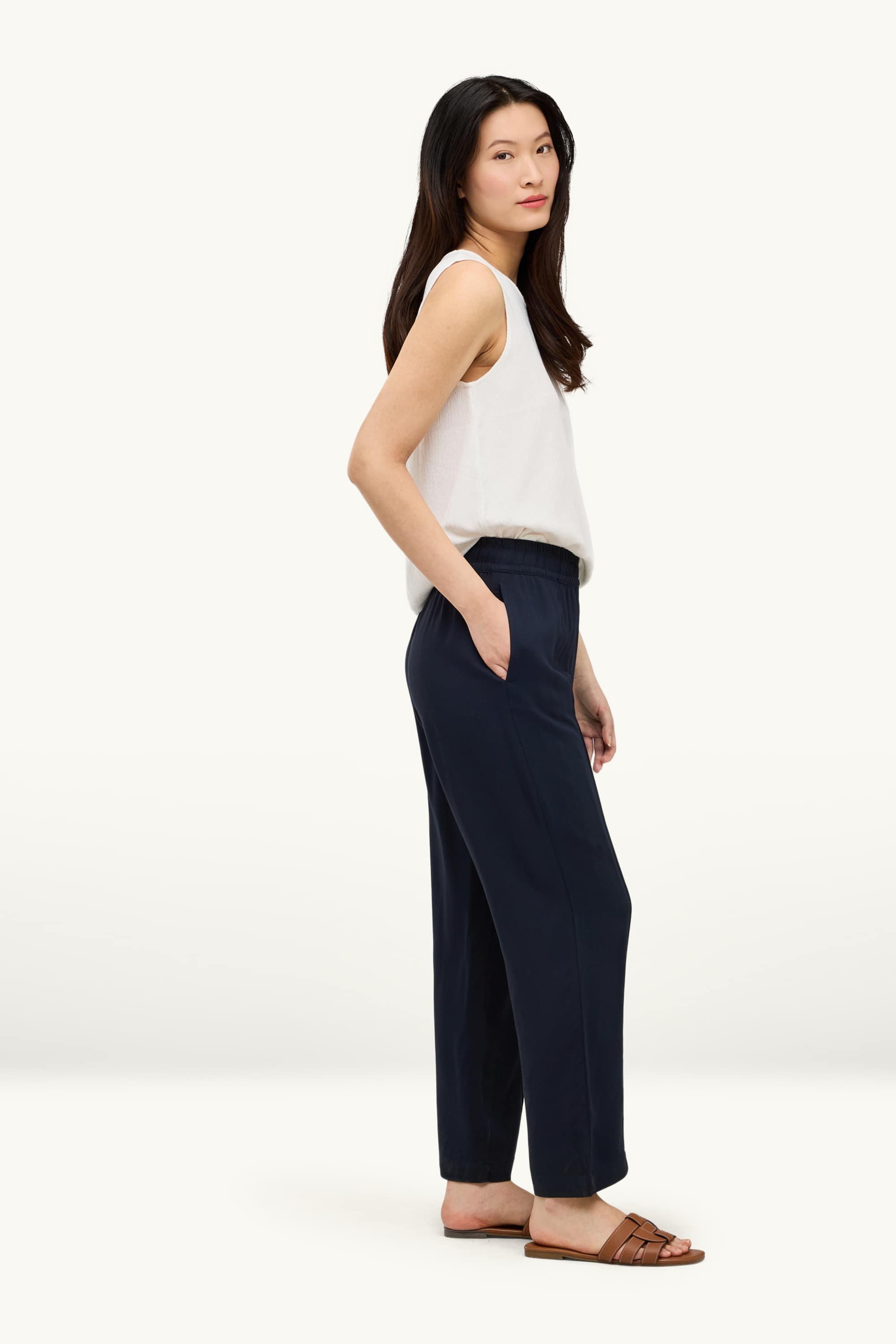 Cloth trousers - mid-rise waist - straight leg dark blue