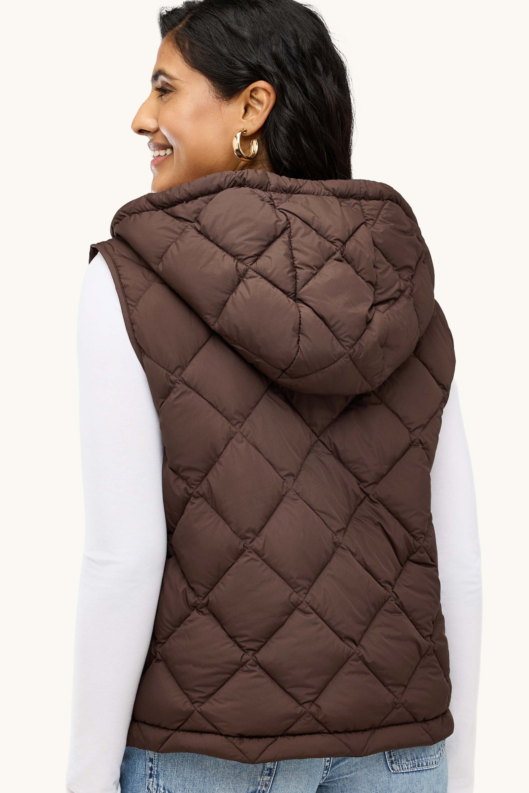 Quilted gilet with hood - water-repellent dark brown
