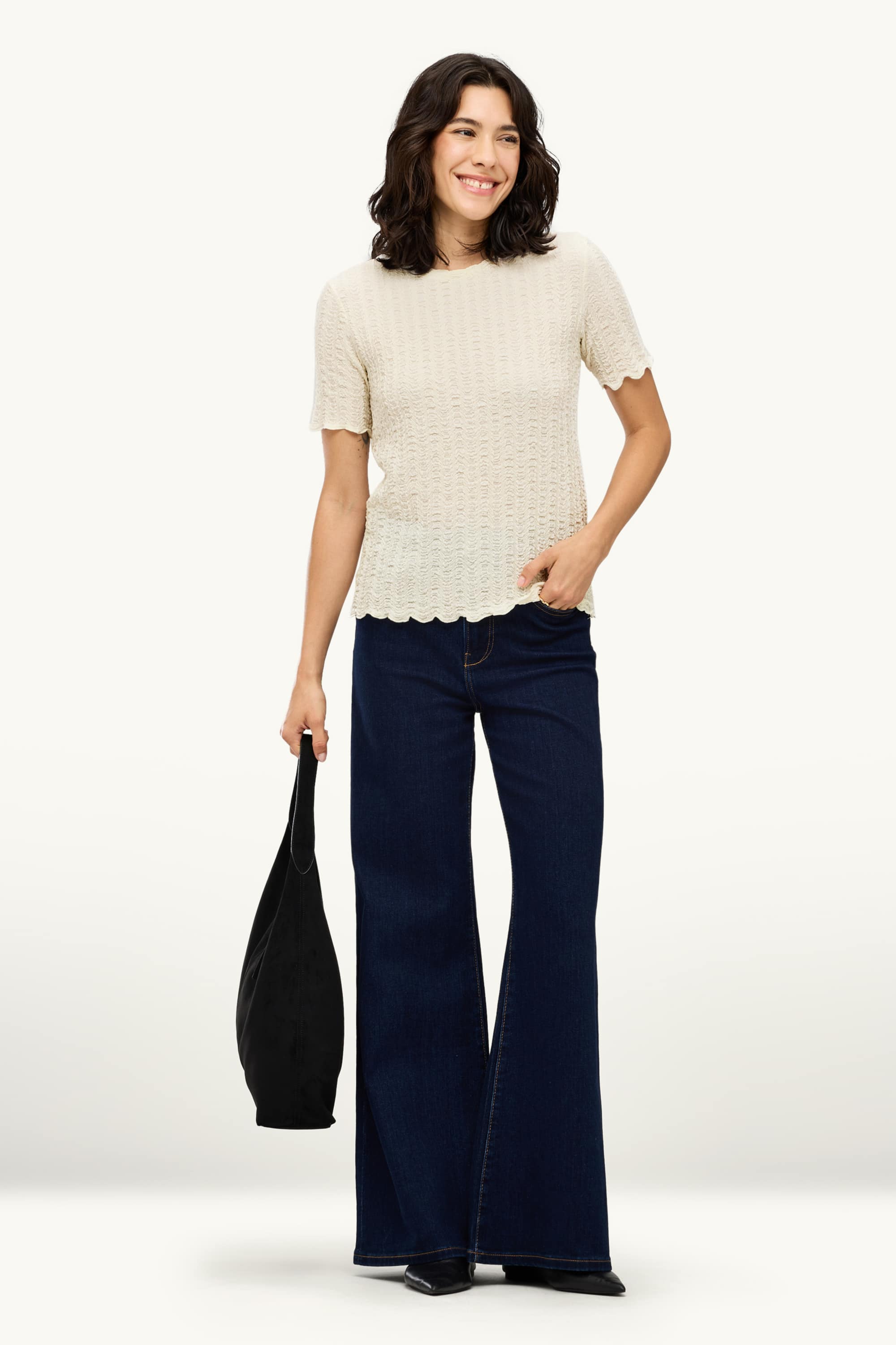 T-shirt - regular fit - textured cremewhite