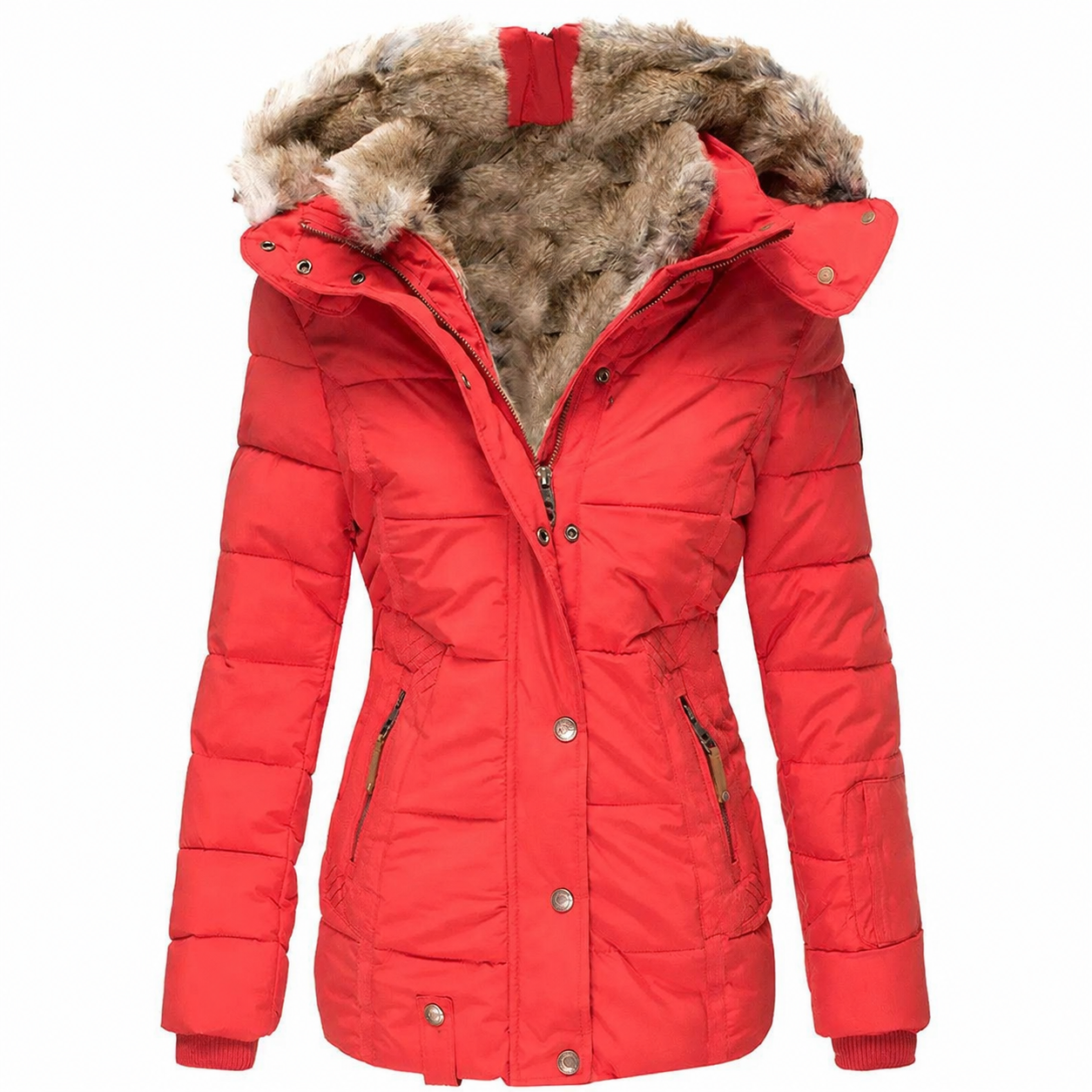2026 TNF-Cappotti da donna invernali con cerniera e cappuccio in pelliccia sintetica all'interno giacche in piumino