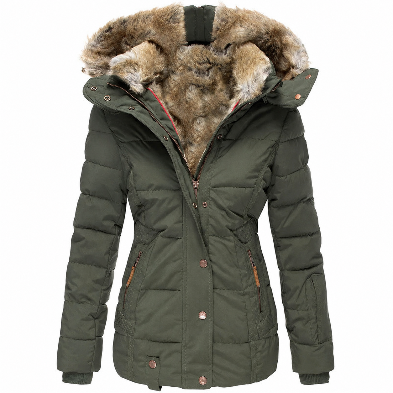 2026 TNF-Cappotti da donna invernali con cerniera e cappuccio in pelliccia sintetica all'interno giacche in piumino