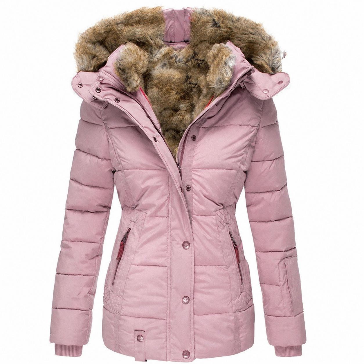 2026 TNF-Cappotti da donna invernali con cerniera e cappuccio in pelliccia sintetica all'interno giacche in piumino