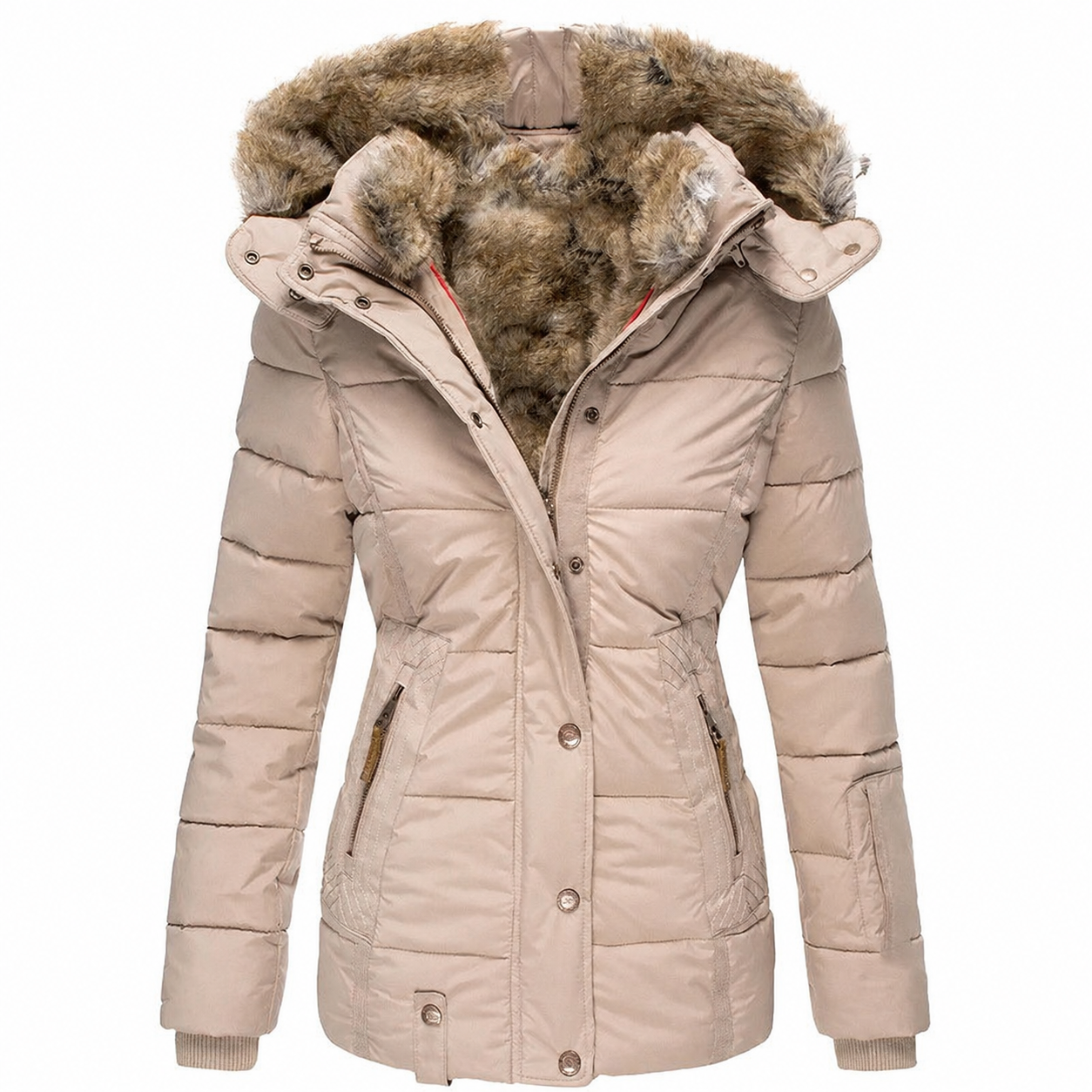 2026 TNF-Cappotti da donna invernali con cerniera e cappuccio in pelliccia sintetica all'interno giacche in piumino
