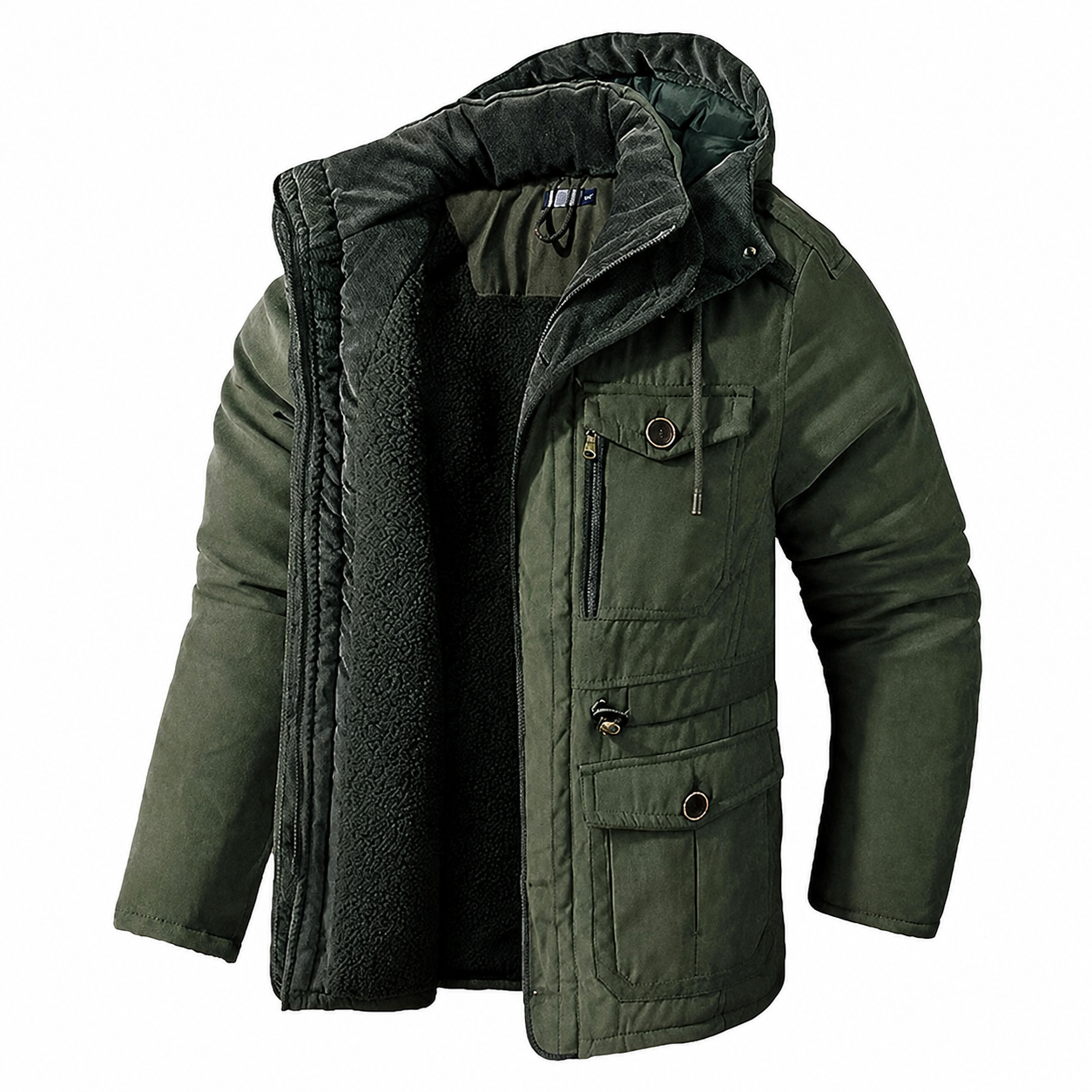 Parka Invernale da Uomo con Cappuccio, Antivento e Foderato in Pile