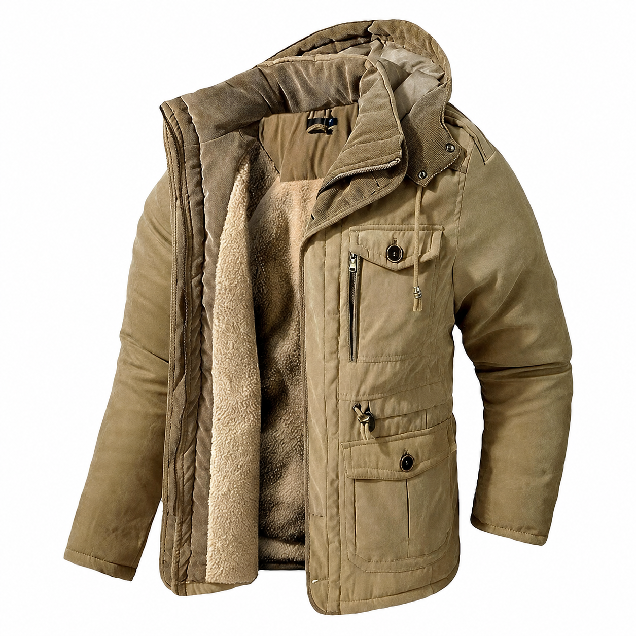 Parka Invernale da Uomo con Cappuccio, Antivento e Foderato in Pile