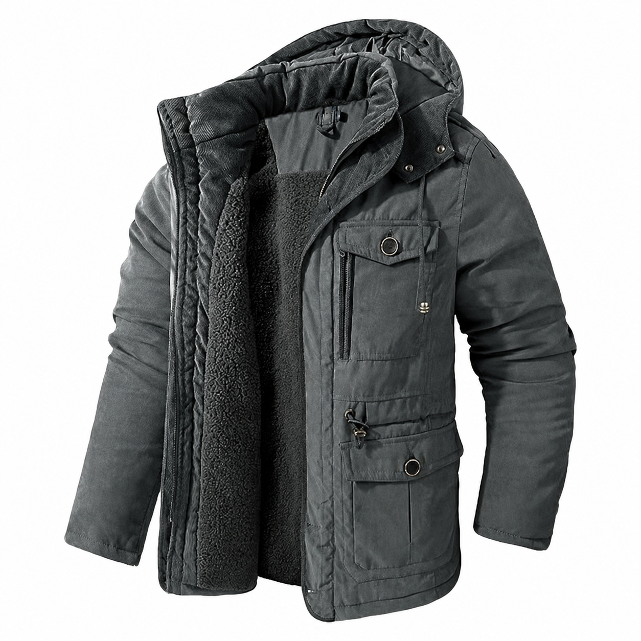 Parka Invernale da Uomo con Cappuccio, Antivento e Foderato in Pile