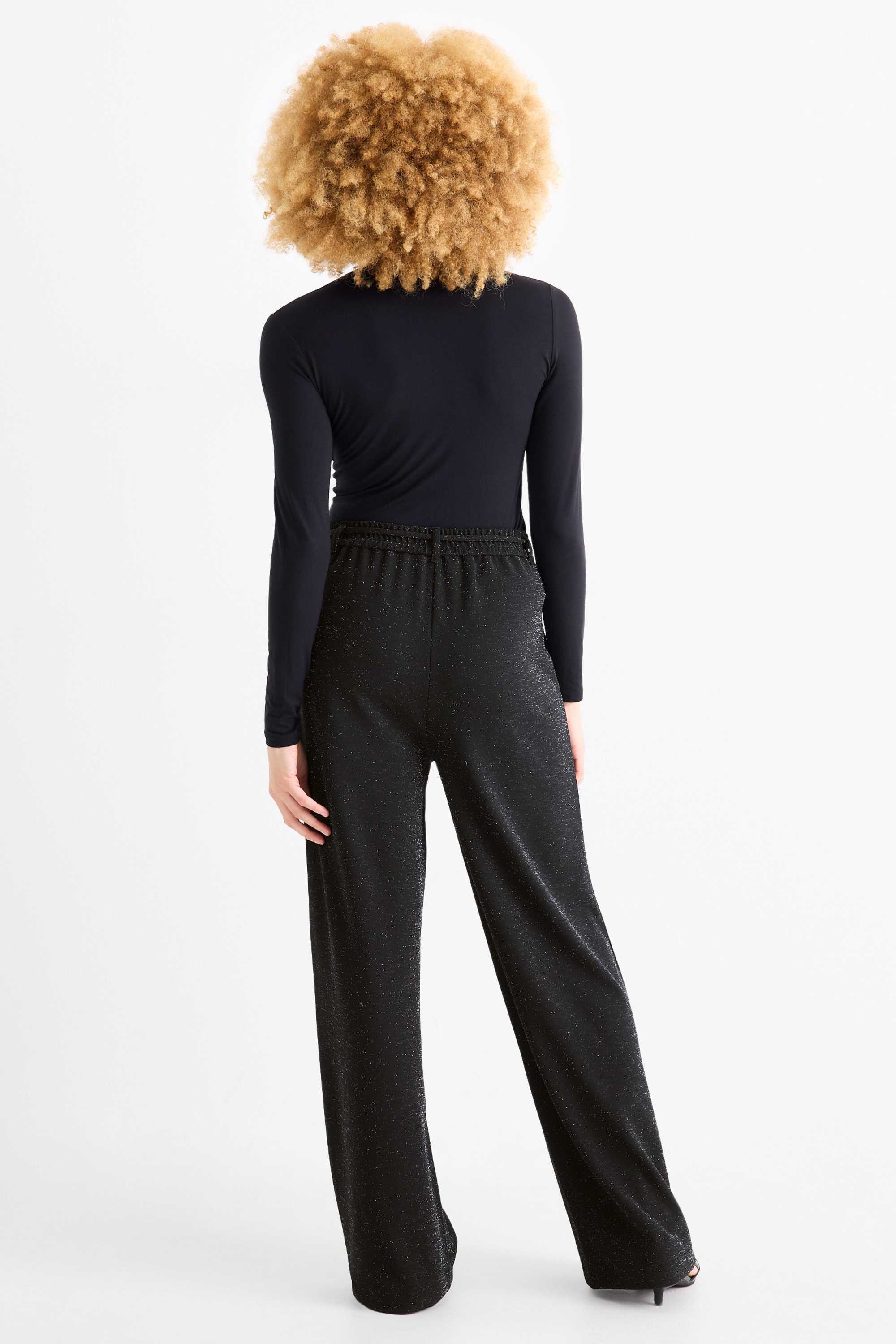 Jersey trousers - high-rise waist - wide leg black