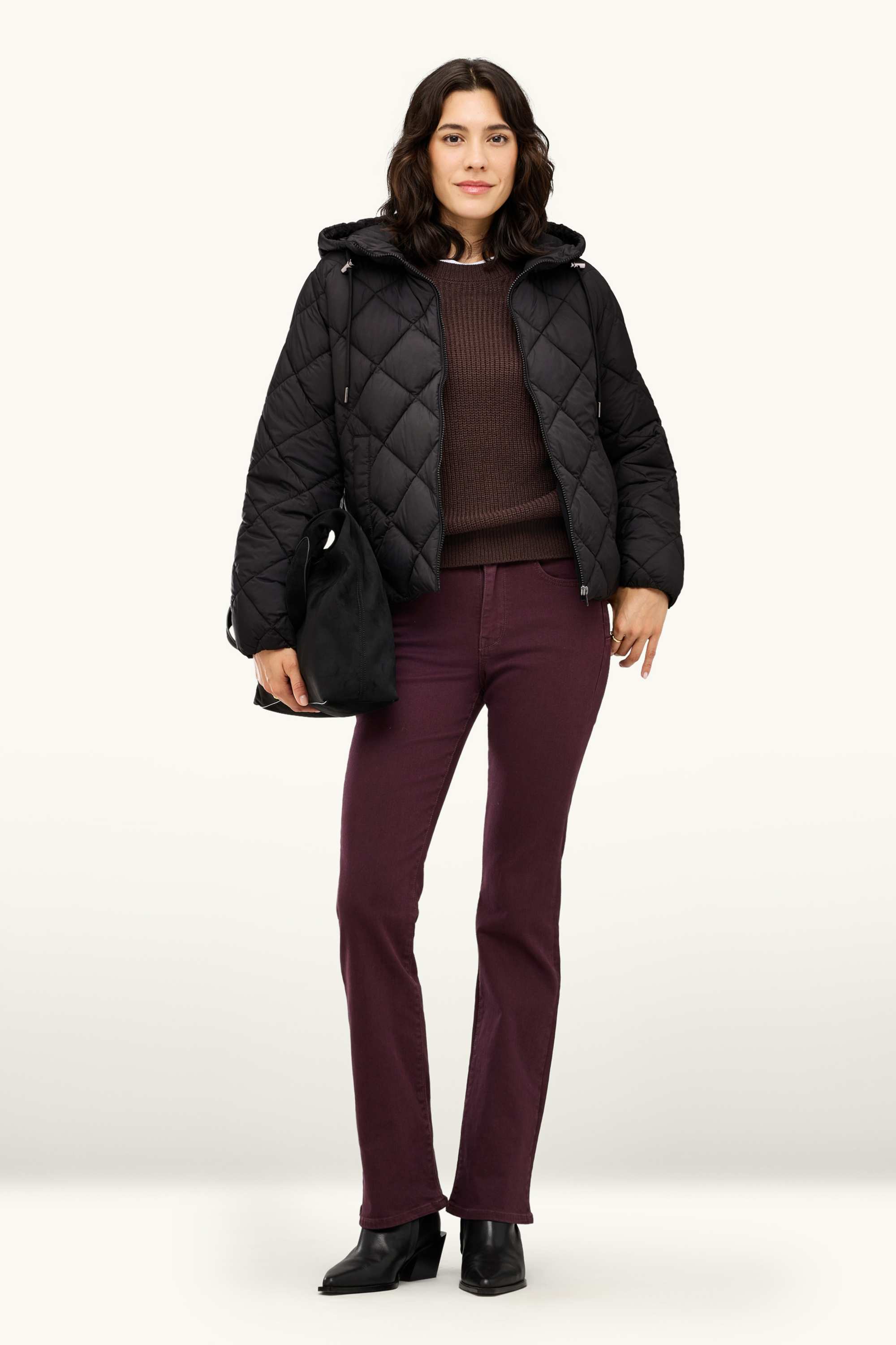Quilted jacket with hood - water-repellent black