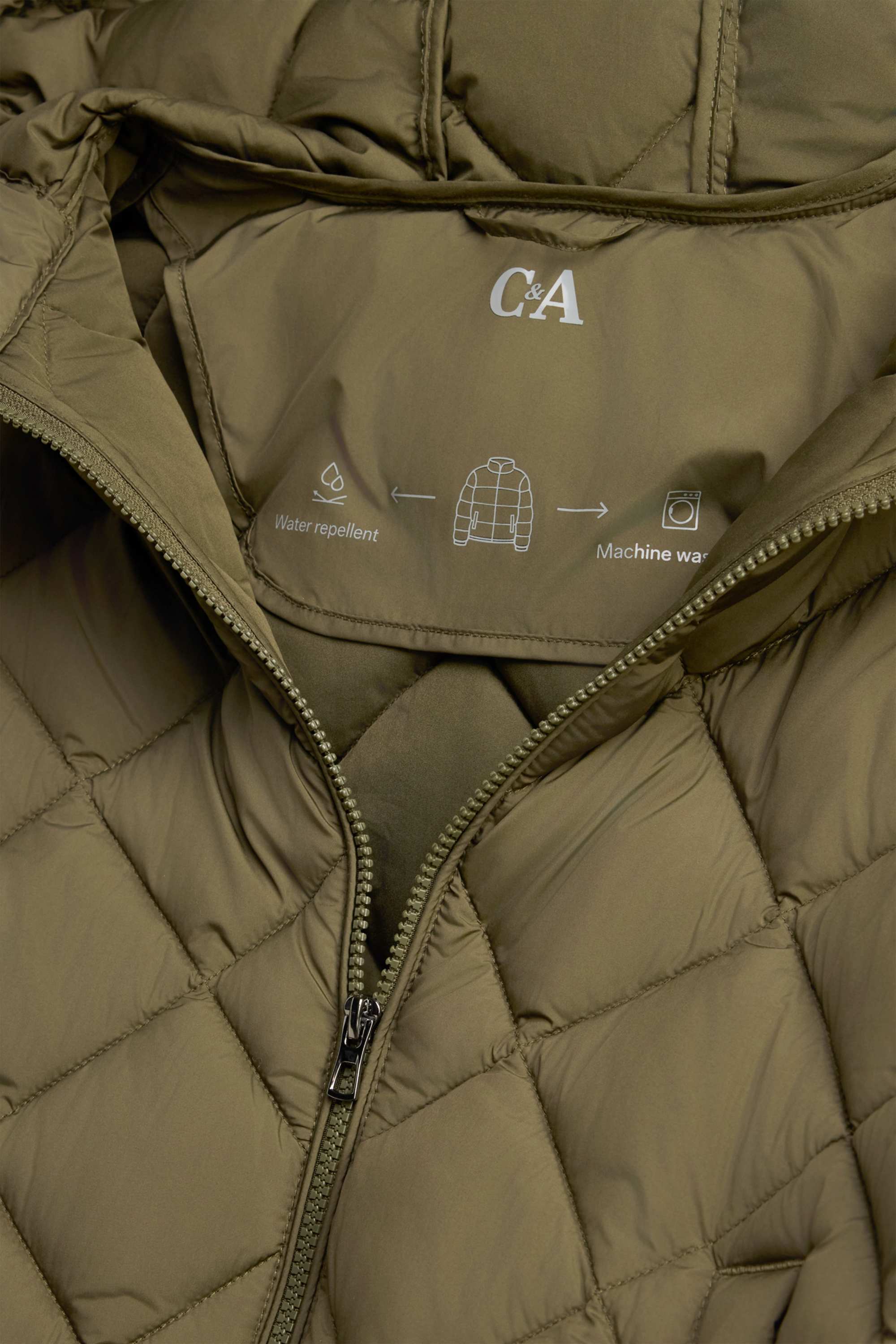 Quilted jacket with hood - water-repellent khaki