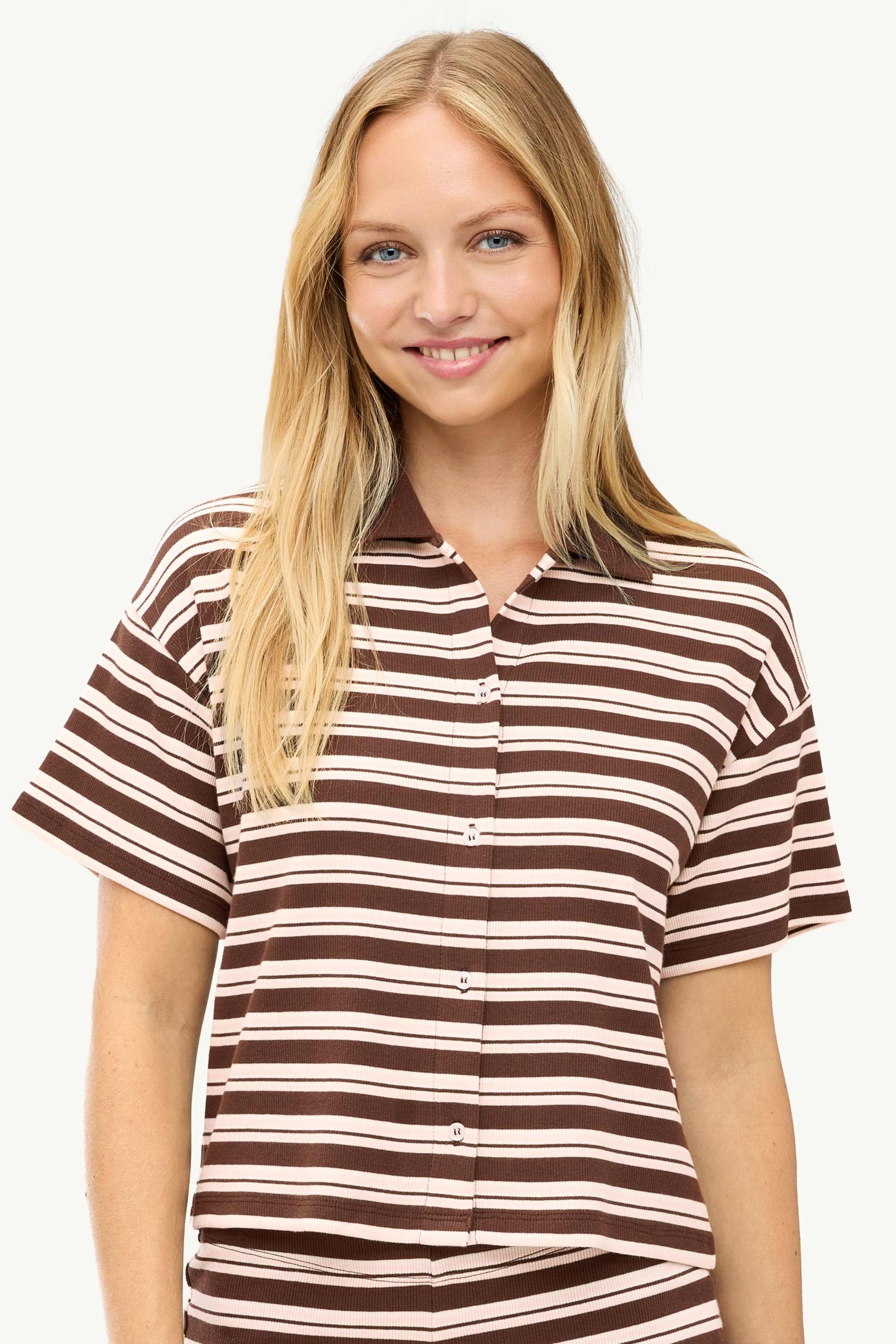 Polo shirt - slim fit - striped - ribbed brown / cremewhite