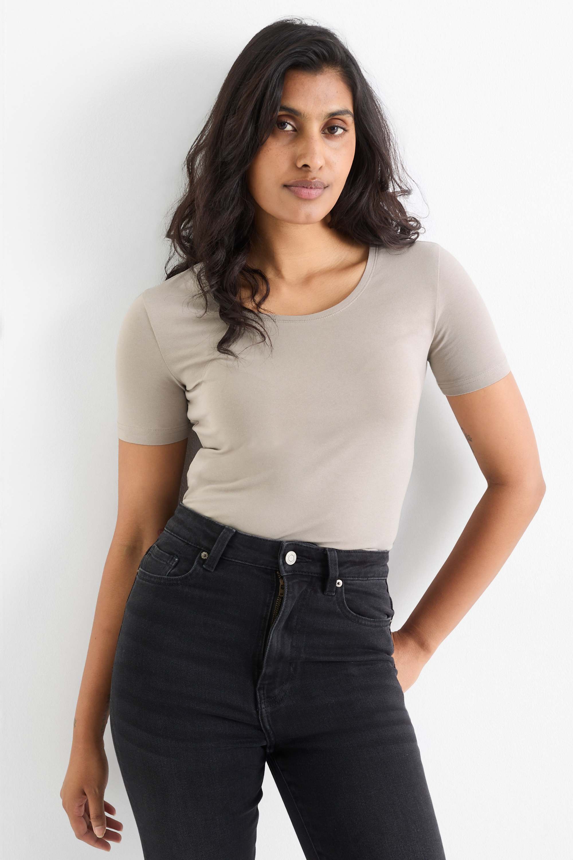 T-shirt - slim fit taupe