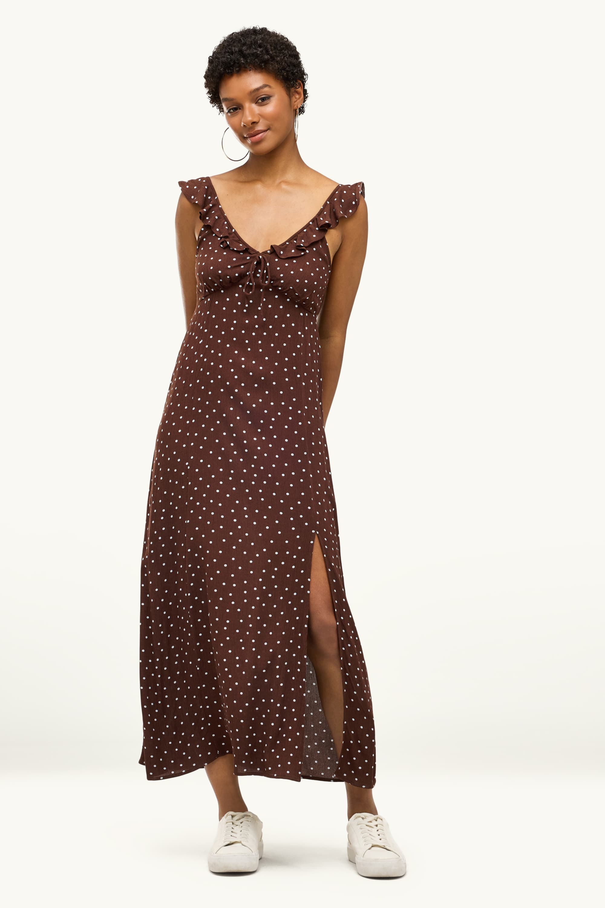 Dress - polka dot - textured dark brown