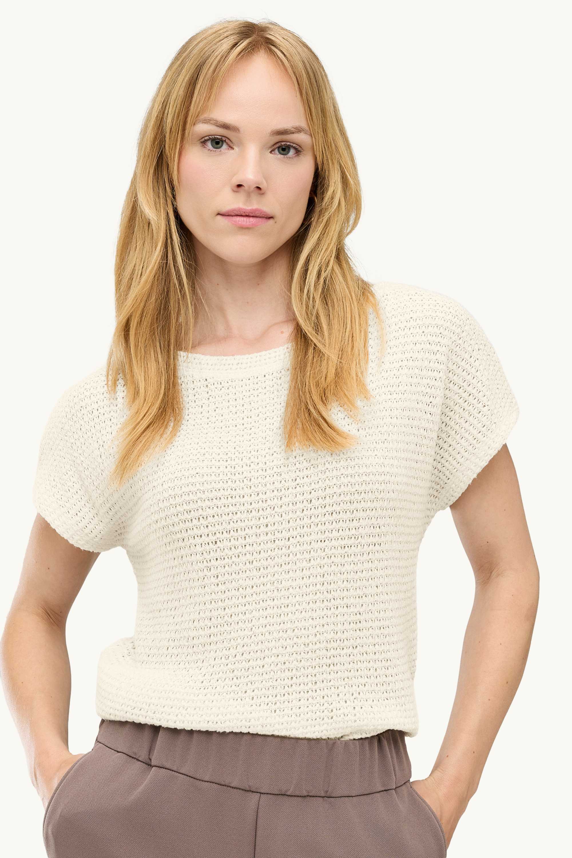 Knitted T-shirt - relaxed fit - textured cremewhite