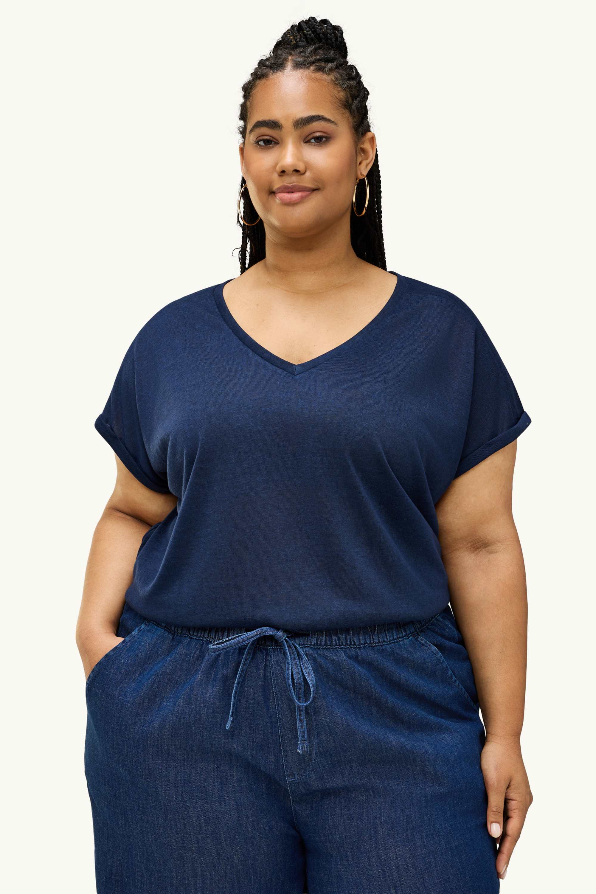 V-neck T-shirt - relaxed fit dark blue