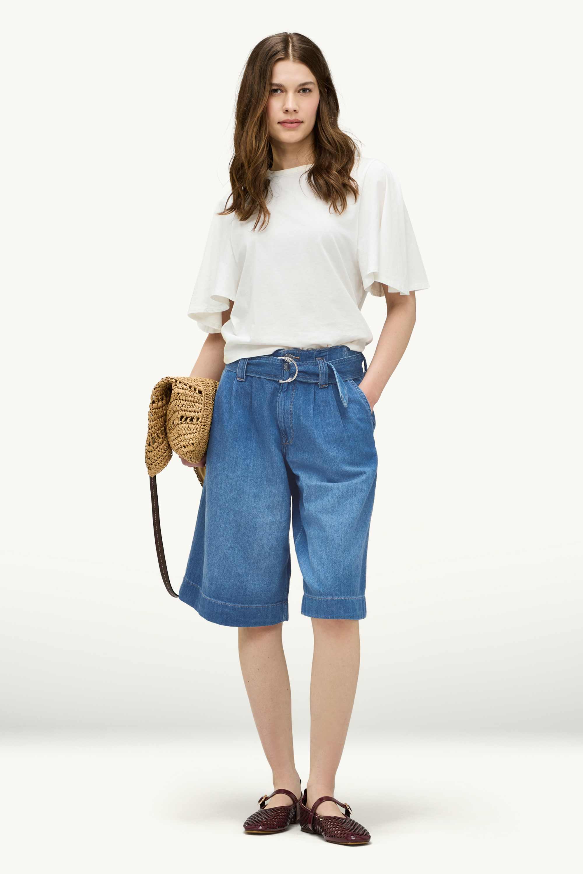 Jorts with belt - high waist blue denim