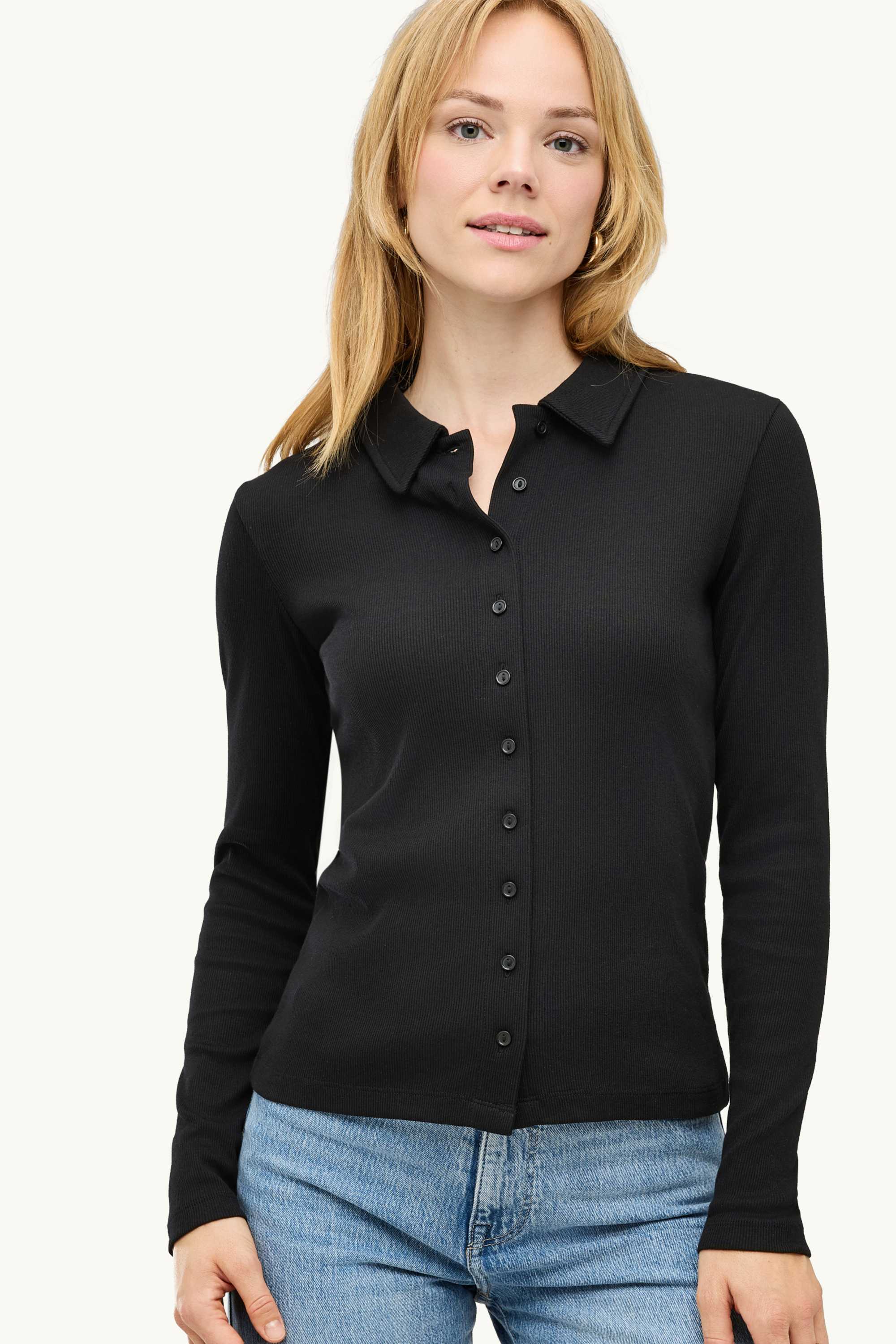 Long sleeve top - regular fit - ribbed black