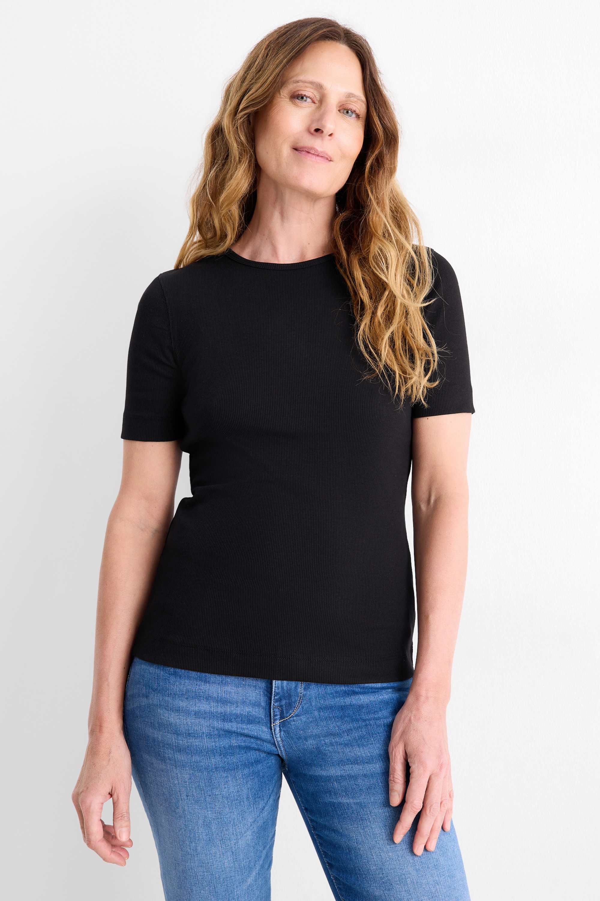 T-shirt - slim fit - ribbed black