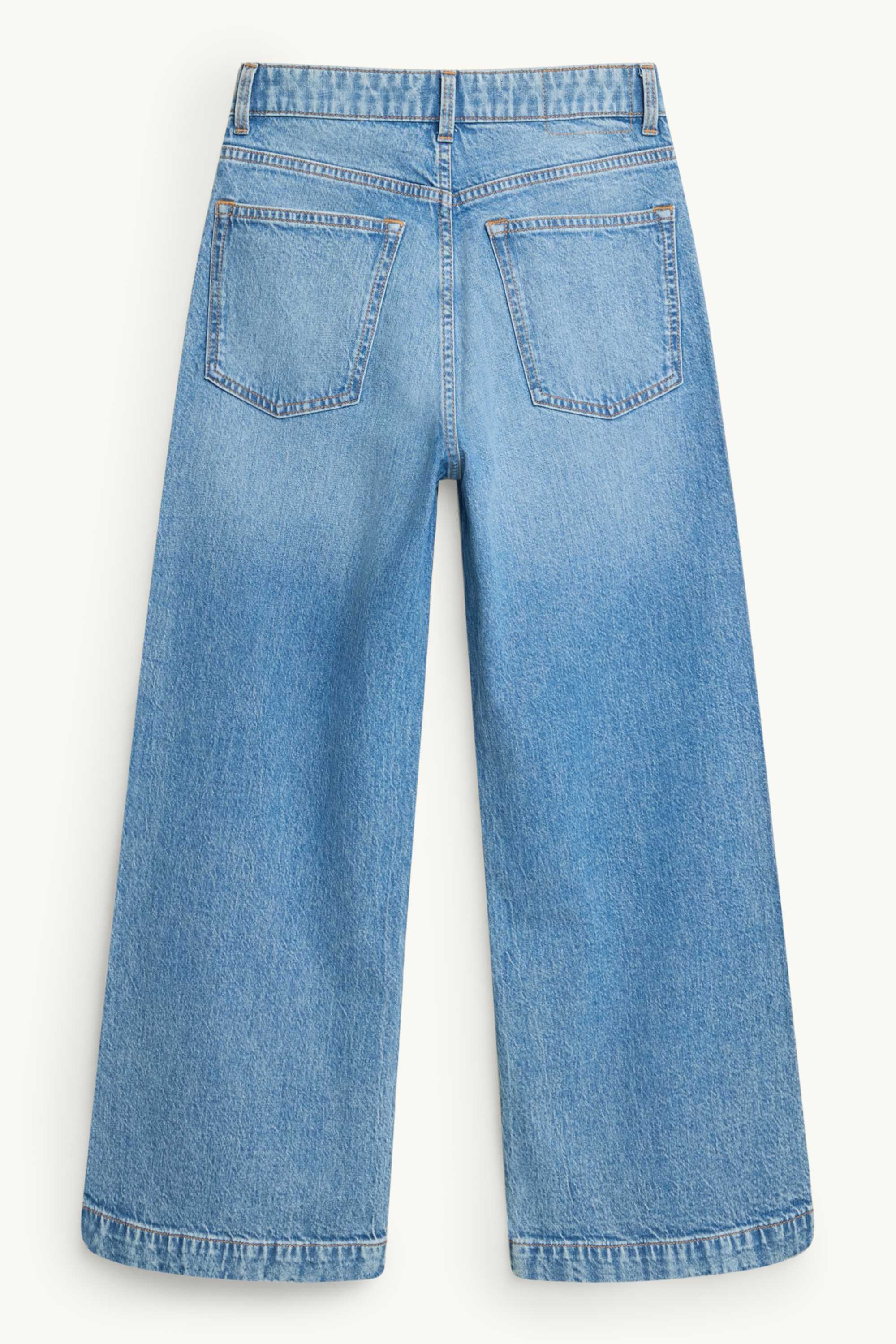 Cropped wide leg jeans - mid-rise waist denim-light blue (2)