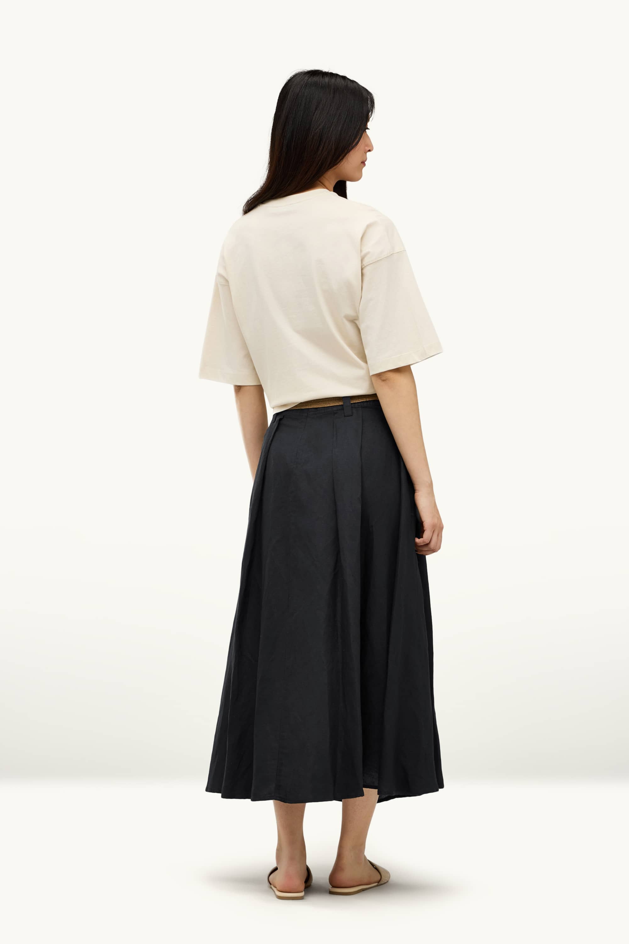 Skirt with belt - linen blend black