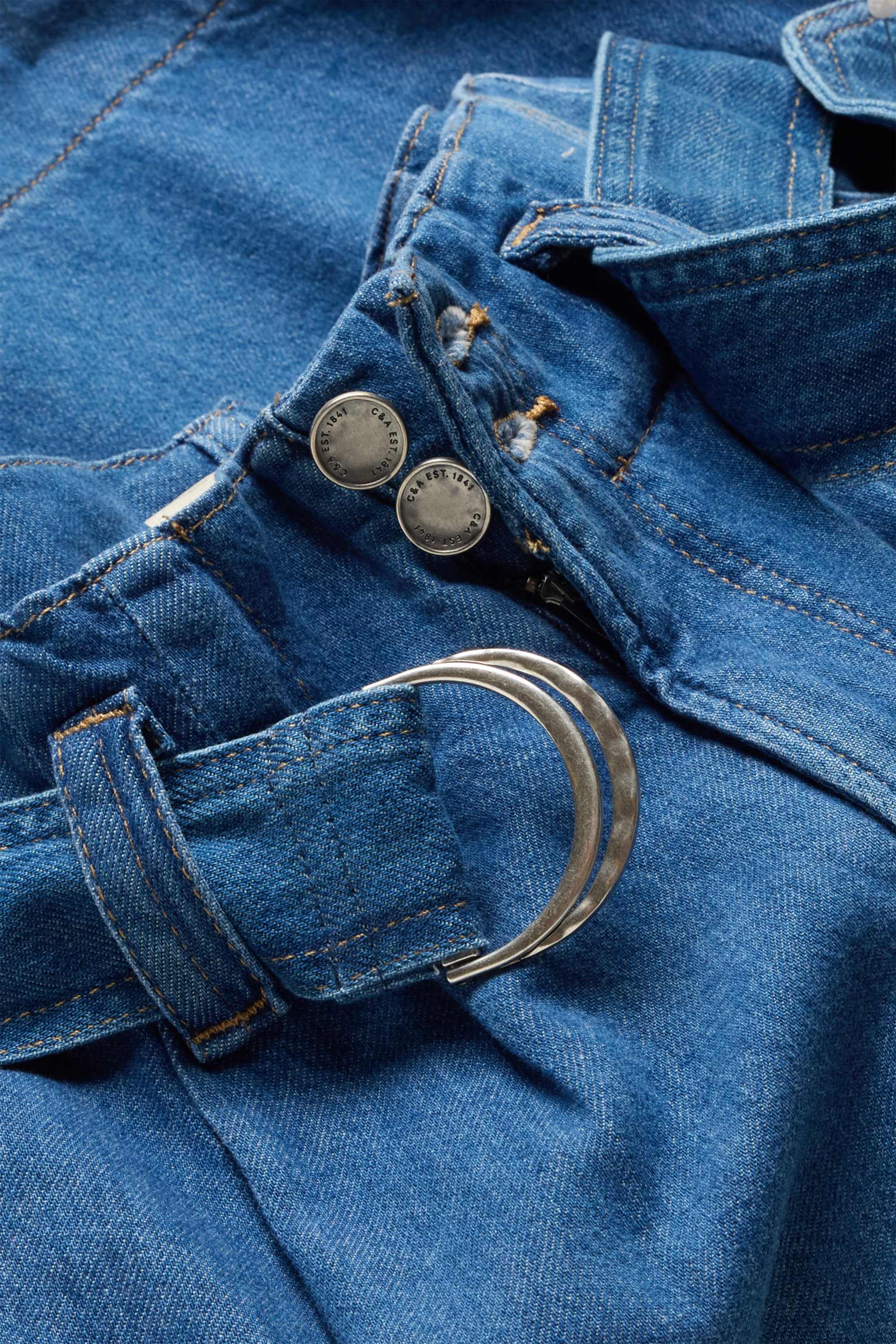 Jorts with belt - high waist blue denim