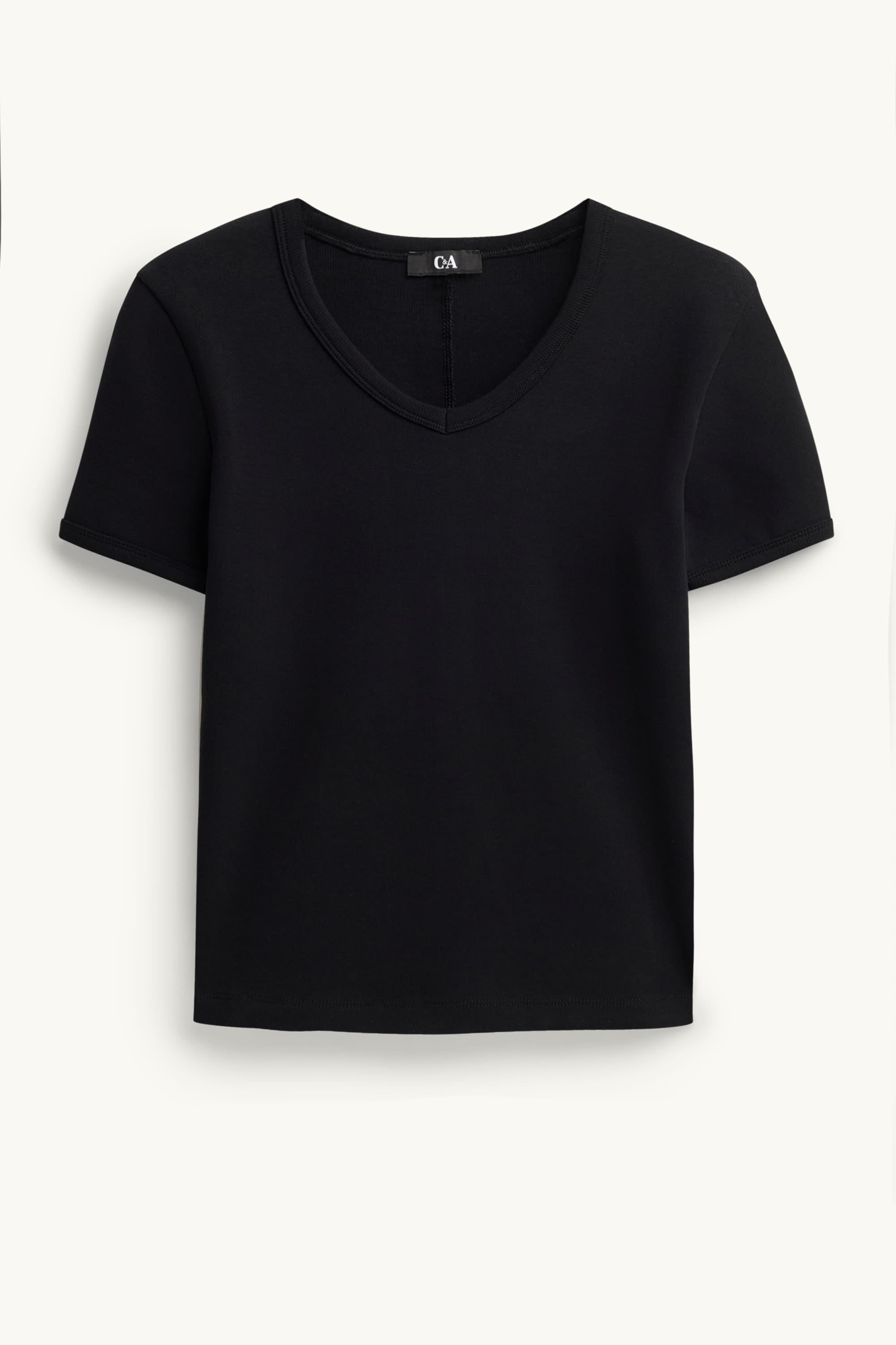 V-neck T-shirt - slim fit - skinny rib black / red