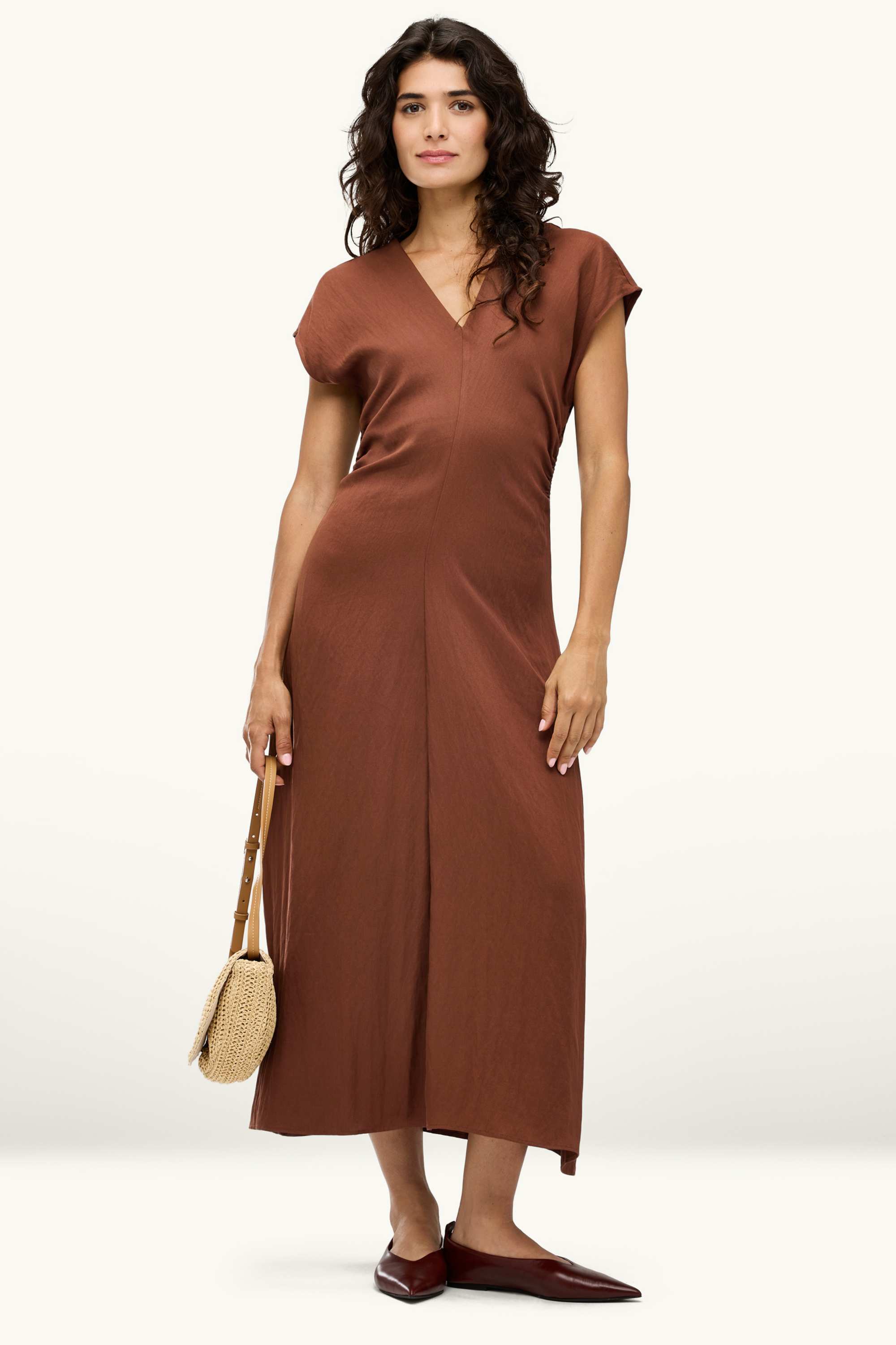 V-neck dress - straight fit rust