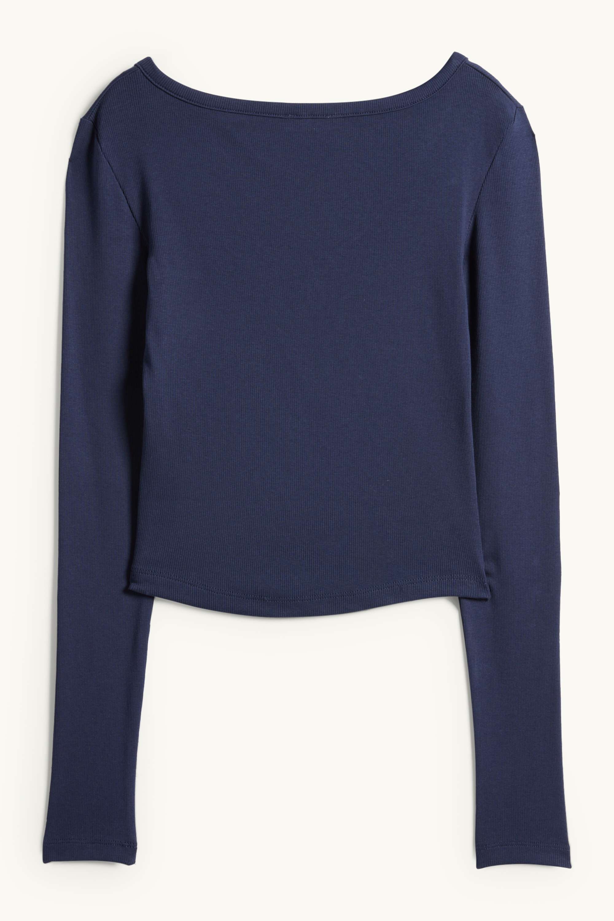 Cropped Henley T-shirt - slim fit - ribbed dark blue