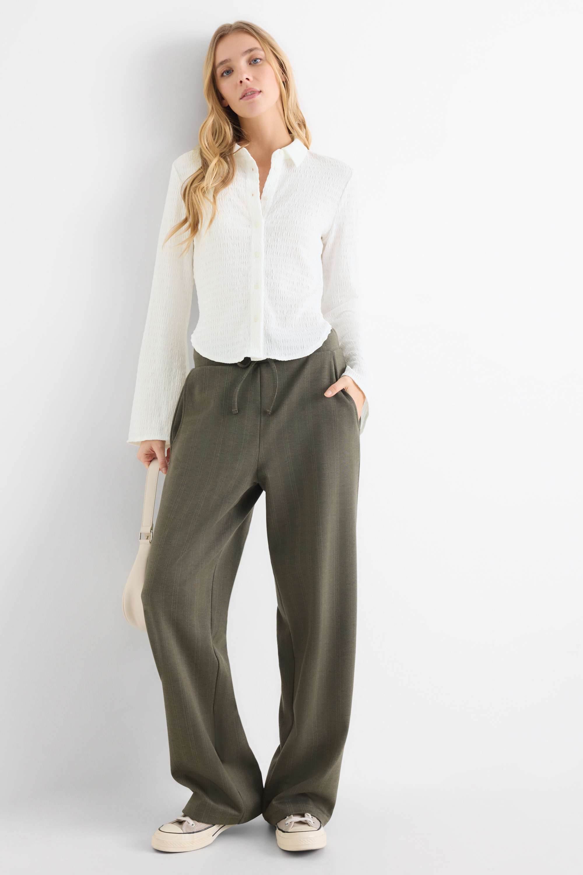 Shirt blouse - smocked white