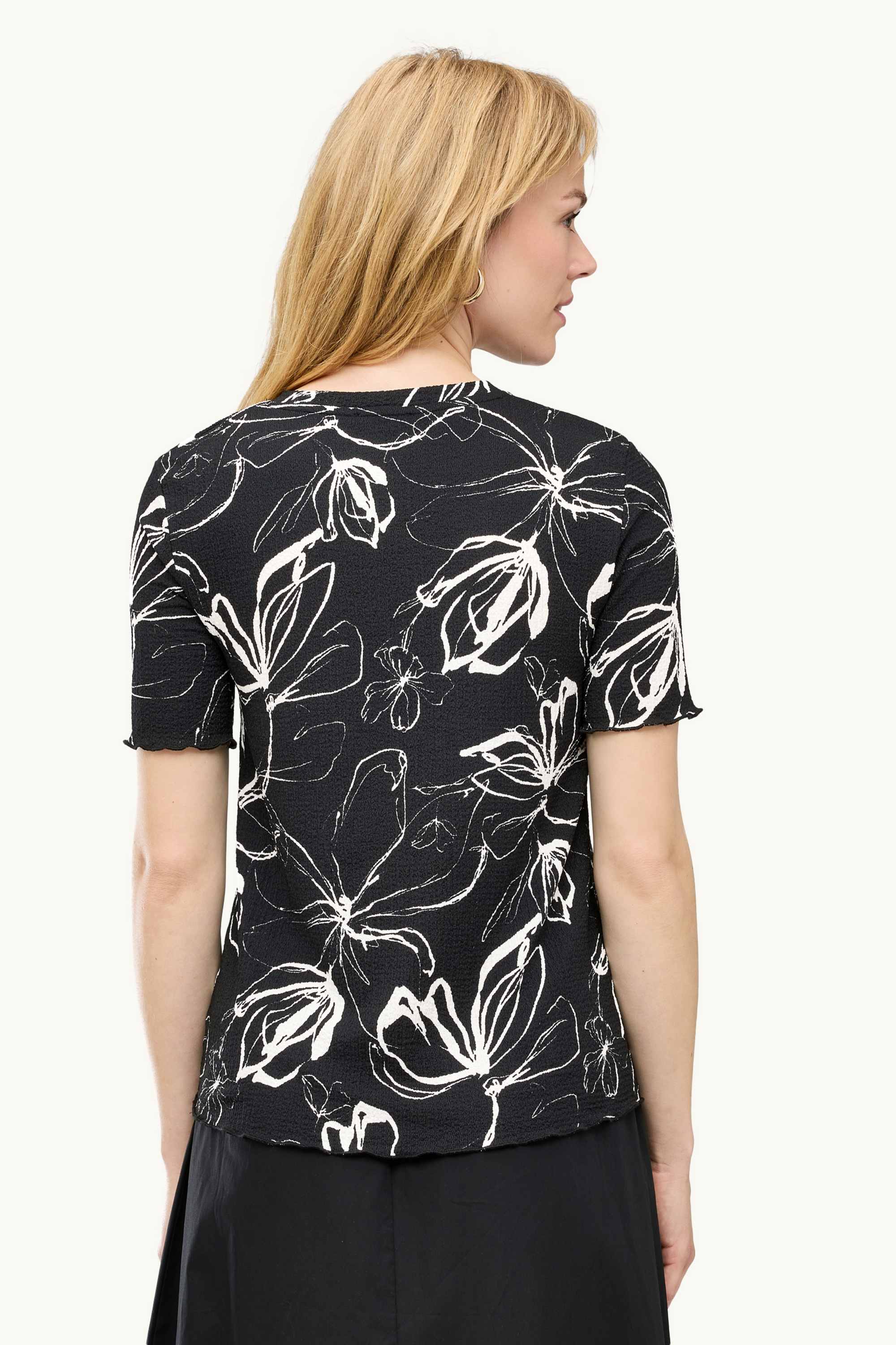 T-shirt - regular fit - floral black / white