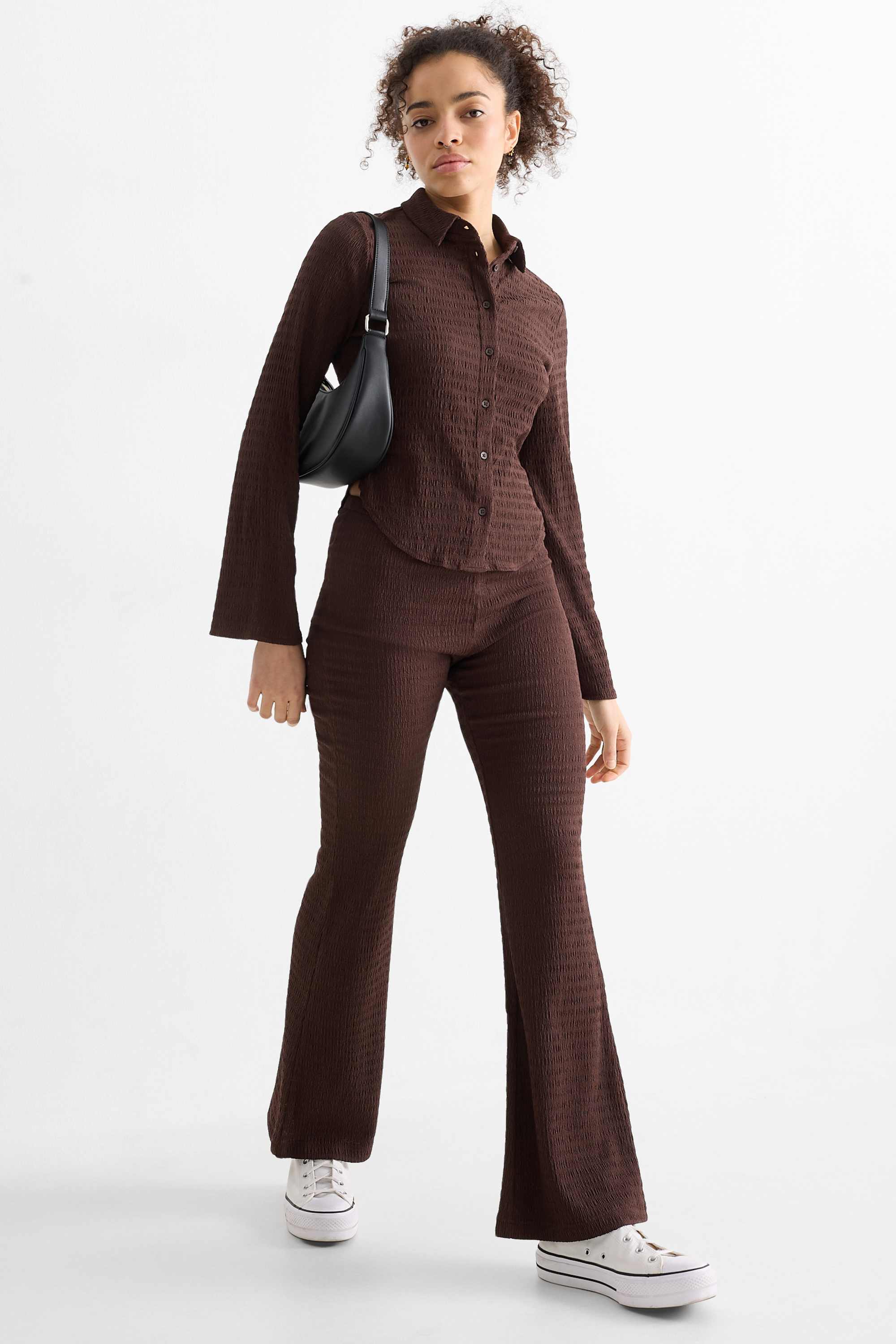 Shirt blouse - smocked dark brown
