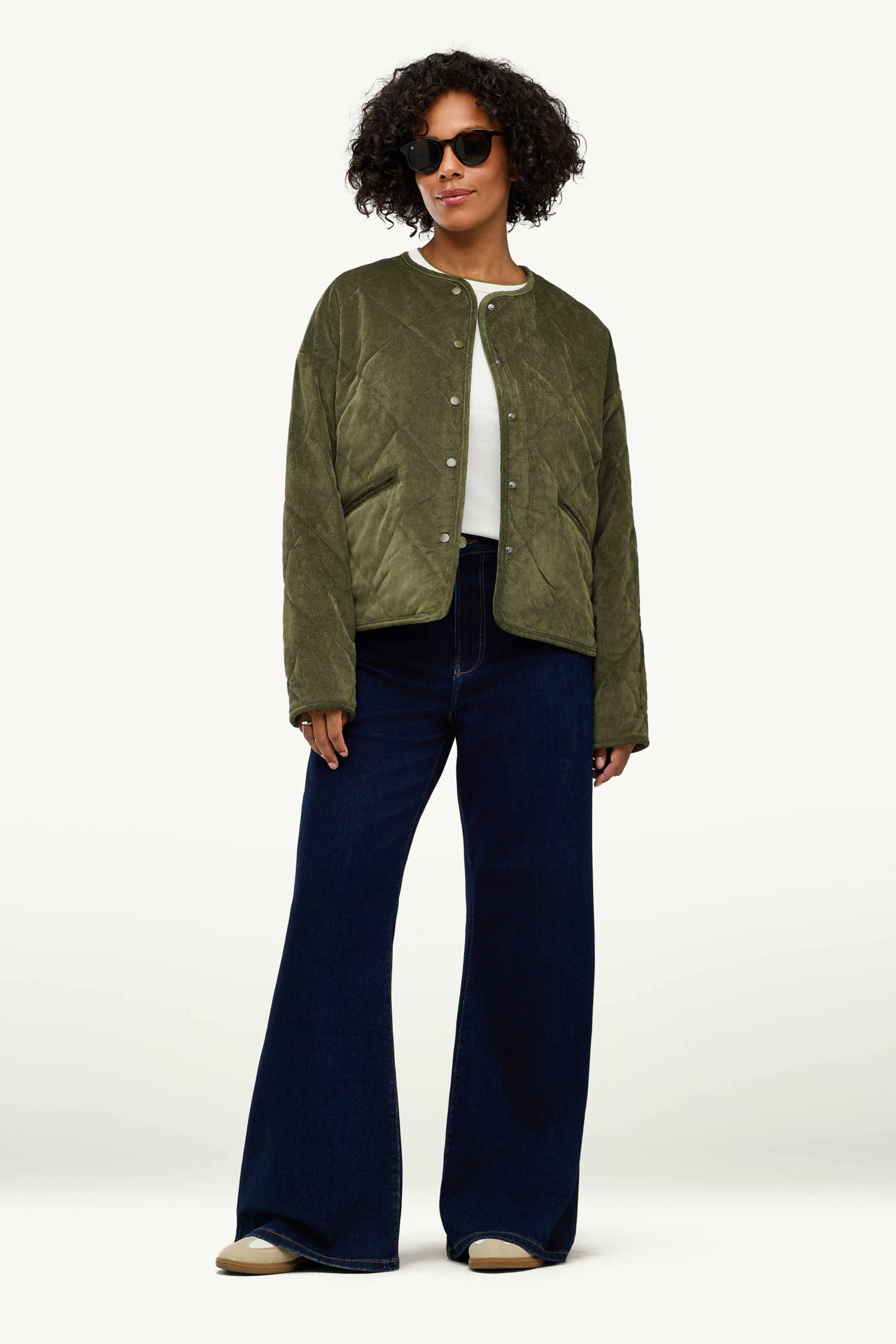 Corduroy quilted jacket dark green